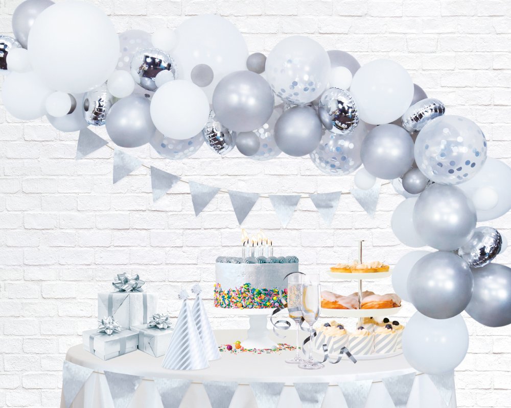 Ballongirlande Set silber, 71-teilig