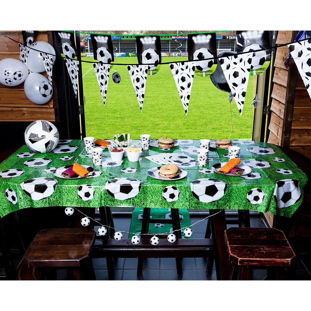 PE Tischdecke Football – Fußball Partydeko grün mit Bällen 120x180 cm 3