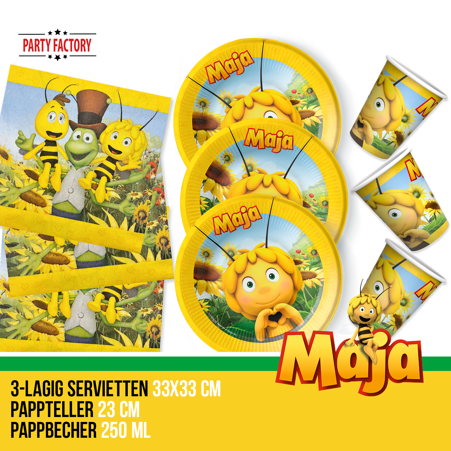 Biene Maja 58-tlg. Party Set – Deko mit Hüten Wimpel Tischdecke Geschenktüten 3