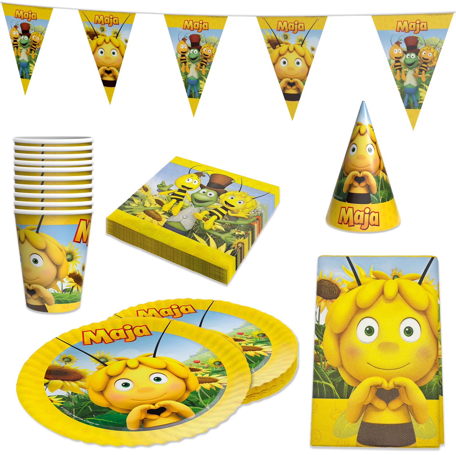 Biene Maja 48-tlg. Party Set – Geburtstag Deko mit Hüten Wimpel Tischdecke 5