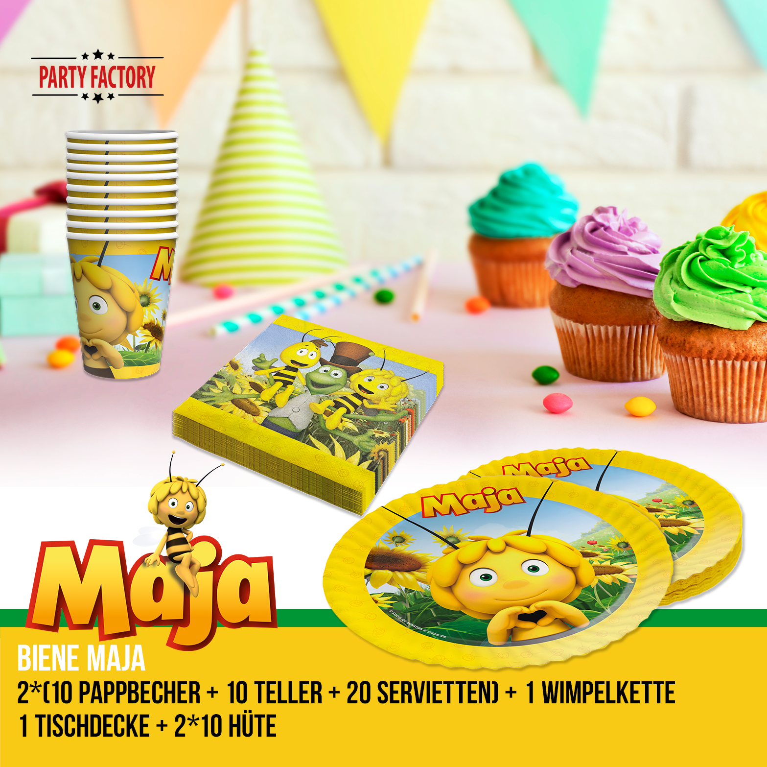 Biene Maja 94-tlg. Party Set – Geburtstag Deko mit Hüten Wimpel Tischdecke 2