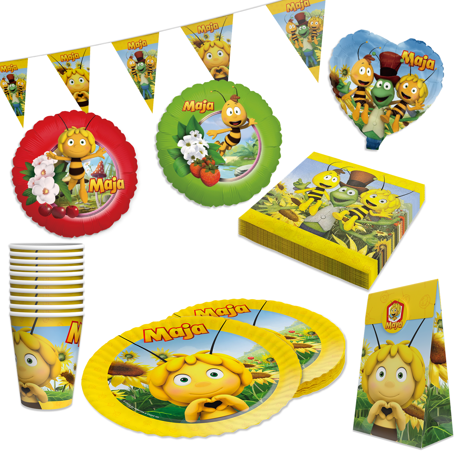 Biene Maja 51-tlg. Party Set – Geburstag Deko mit Ballons Wimpel Geschenktüten 1