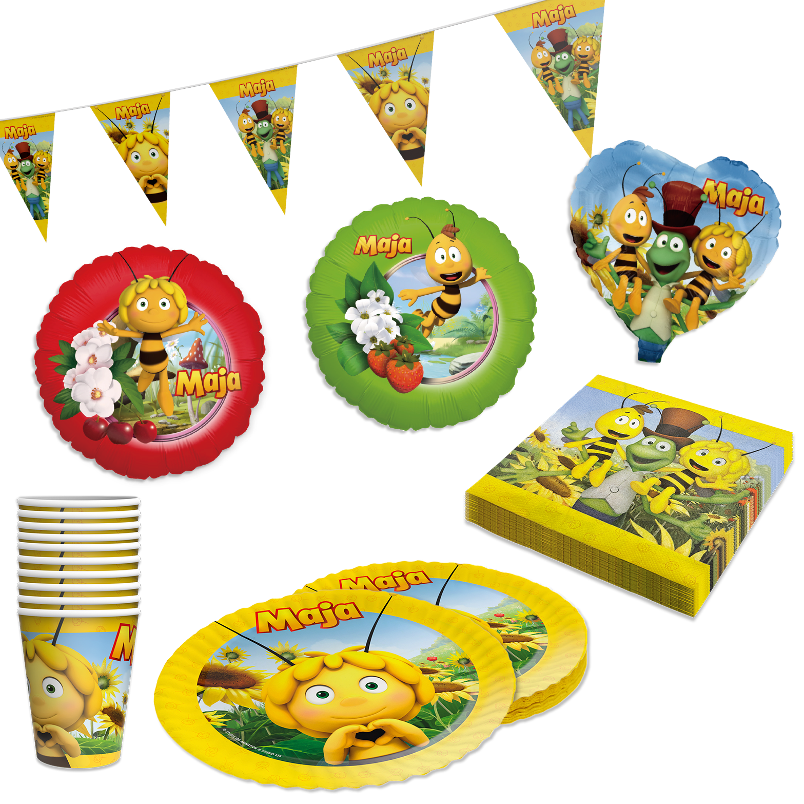 Biene Maja 41-tlg. Party Set – Geburtstag Deko mit Ballons Wimpel Servietten