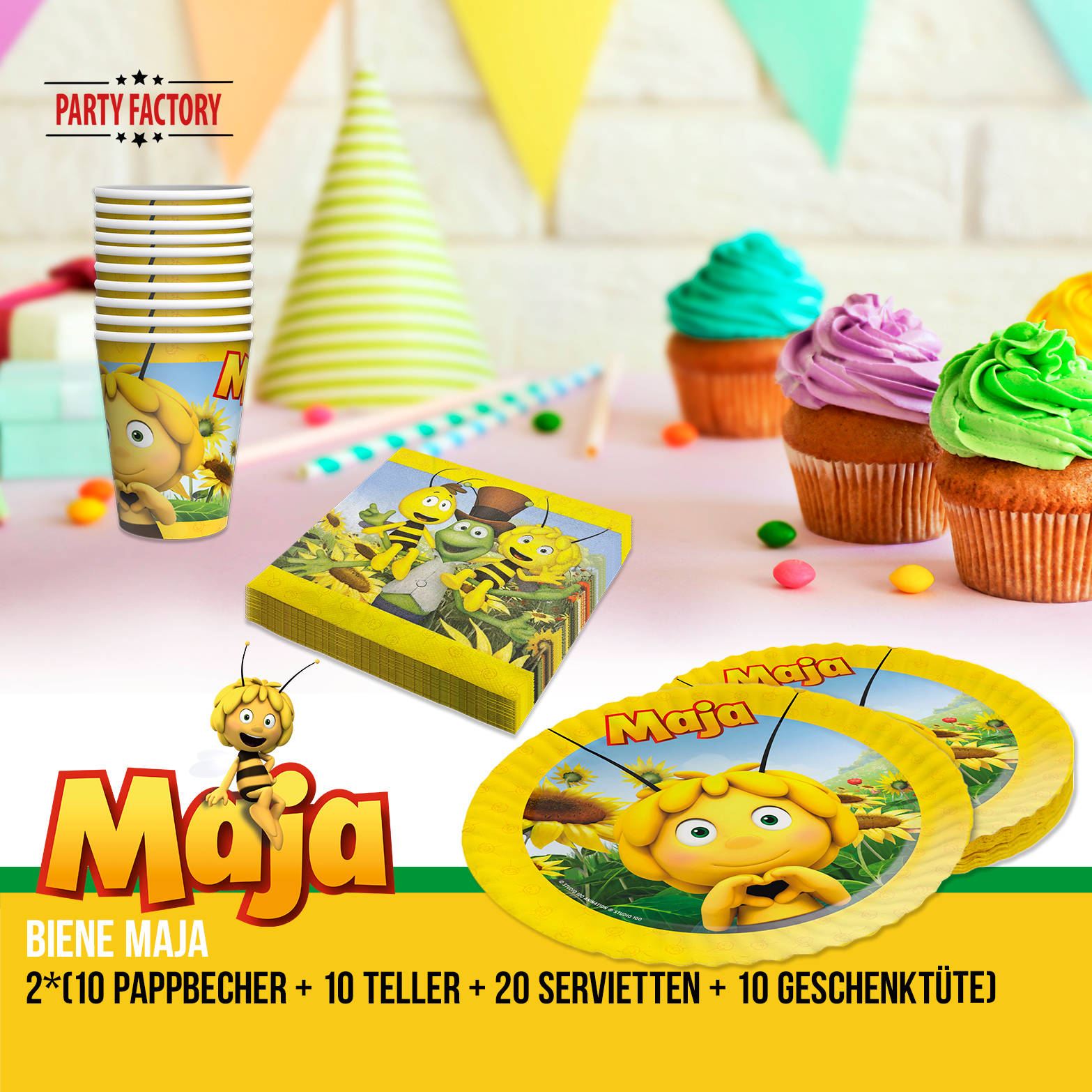 Biene Maja 92-tlg. Party Set – Geburtstag Deko Geschenktüten Tellern Bechern 2