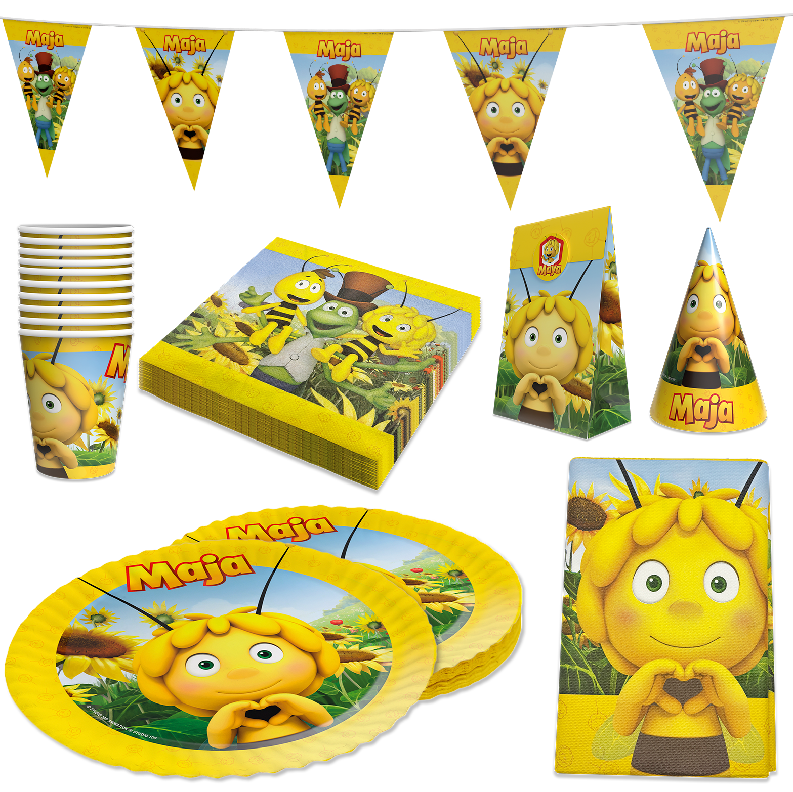 Biene Maja 58-tlg. Party Set – Deko mit Hüten Wimpel Tischdecke Geschenktüten 1