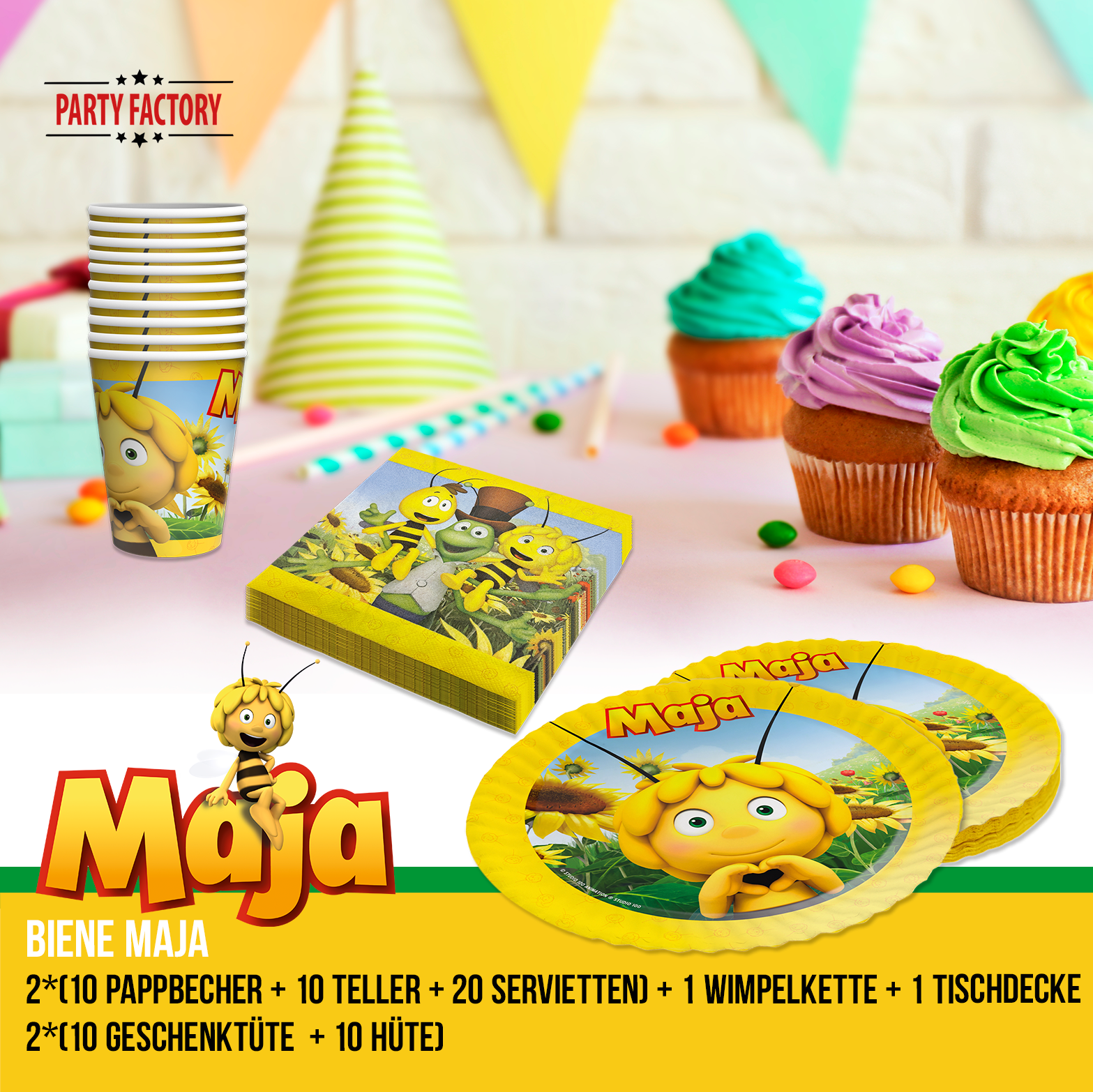 Biene Maja 114-tlg. Party Set – Deko Hüten Wimpel Tischdecke Geschenktüten 2