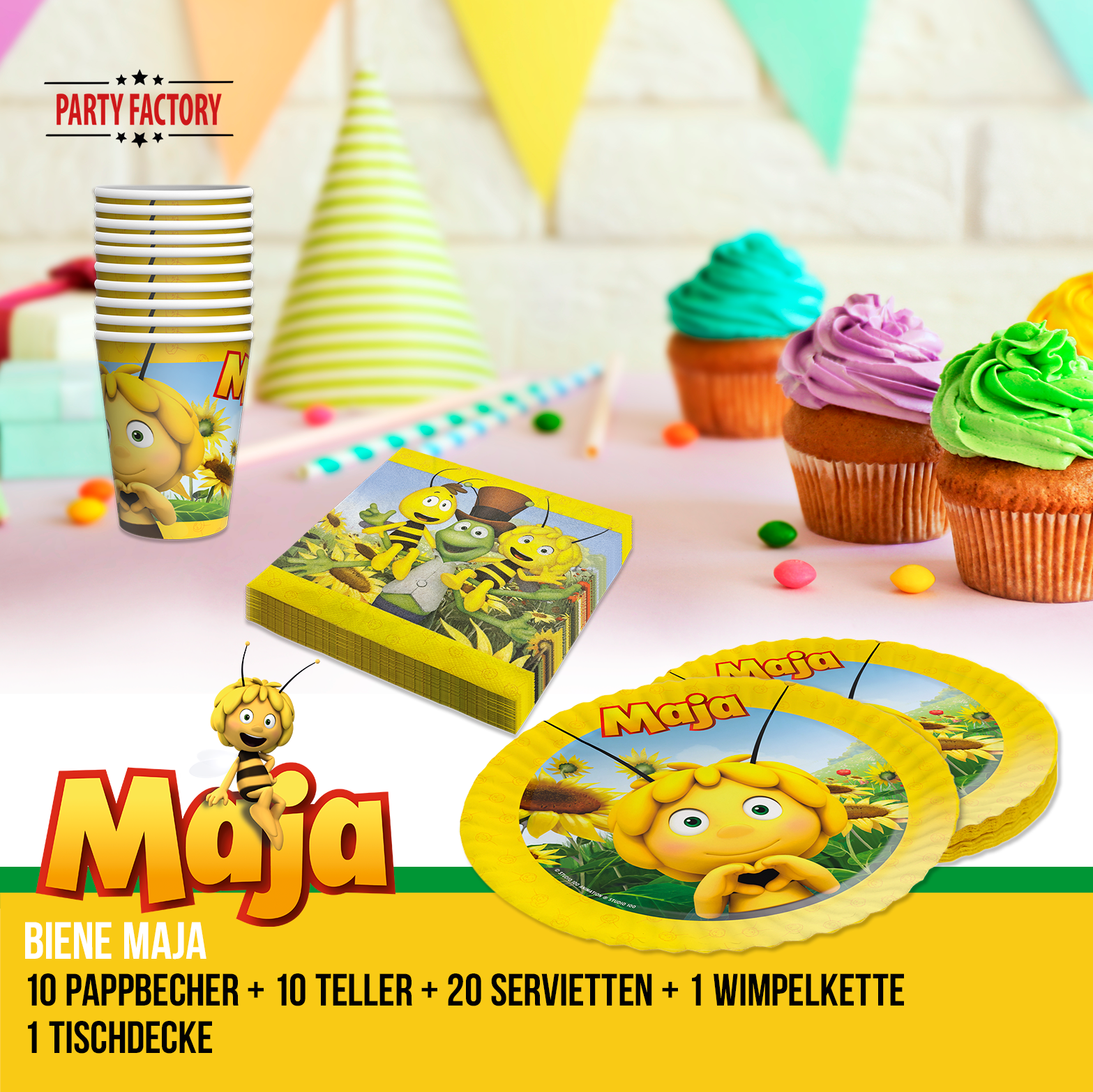 Biene Maja 38-tlg. Set – Geburtstag Deko mit Wimpel Tischdecke Servietten 2