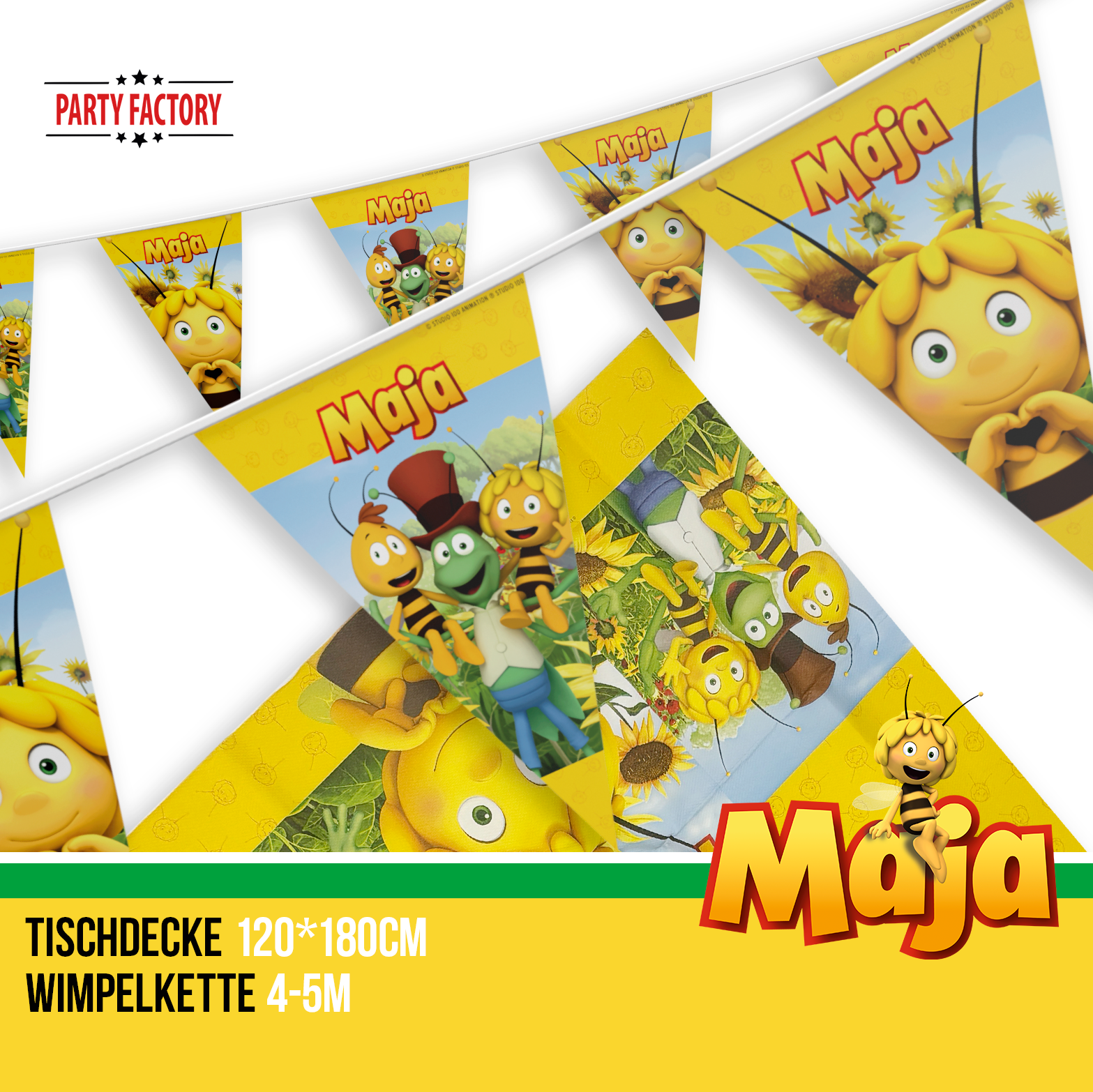 Biene Maja 38-tlg. Set – Geburtstag Deko mit Wimpel Tischdecke Servietten 4