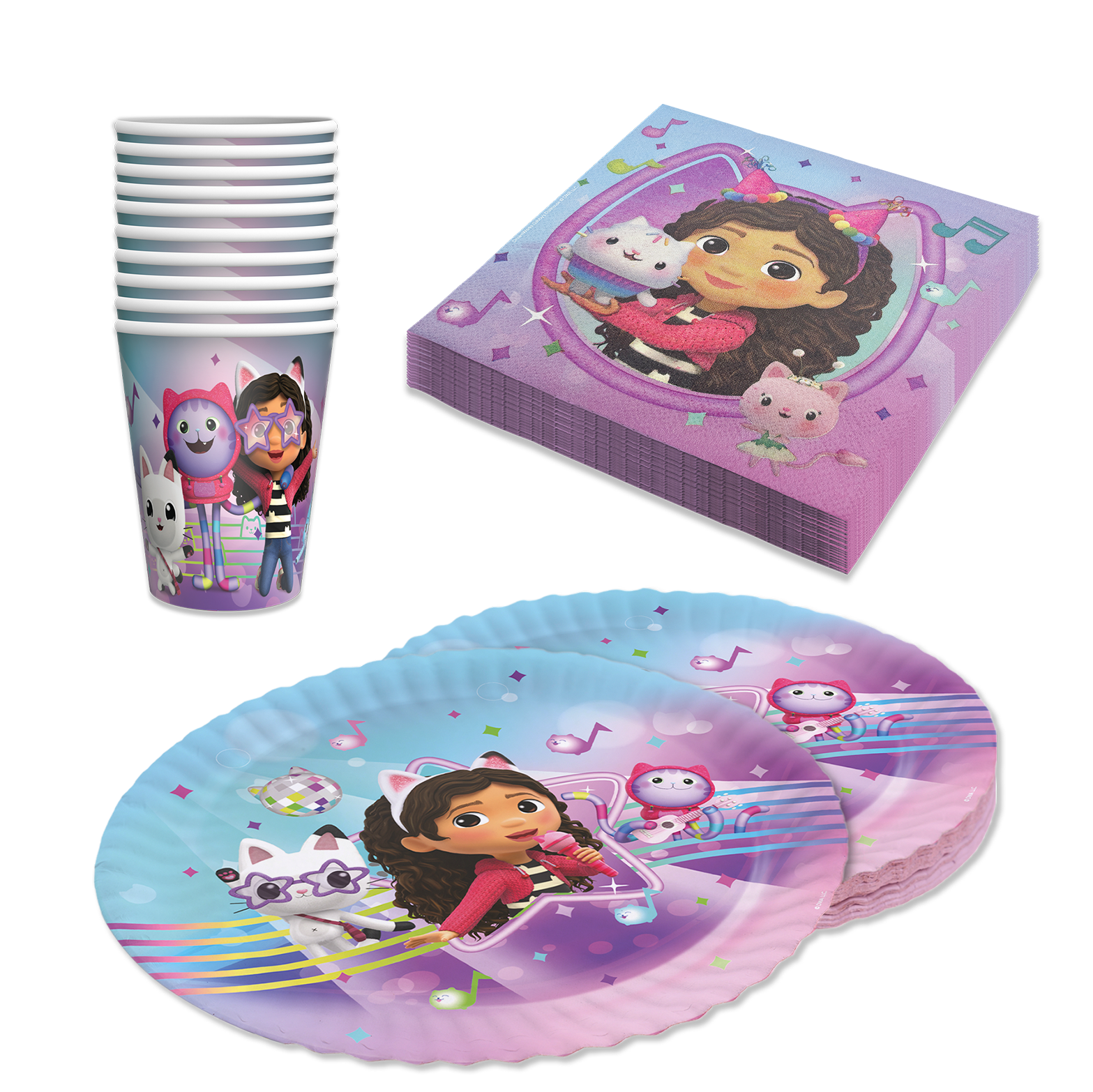 Gabby’s Dollhouse Partyset 72-tlg – 16 Teller, 16 Becher & 40 Servietten