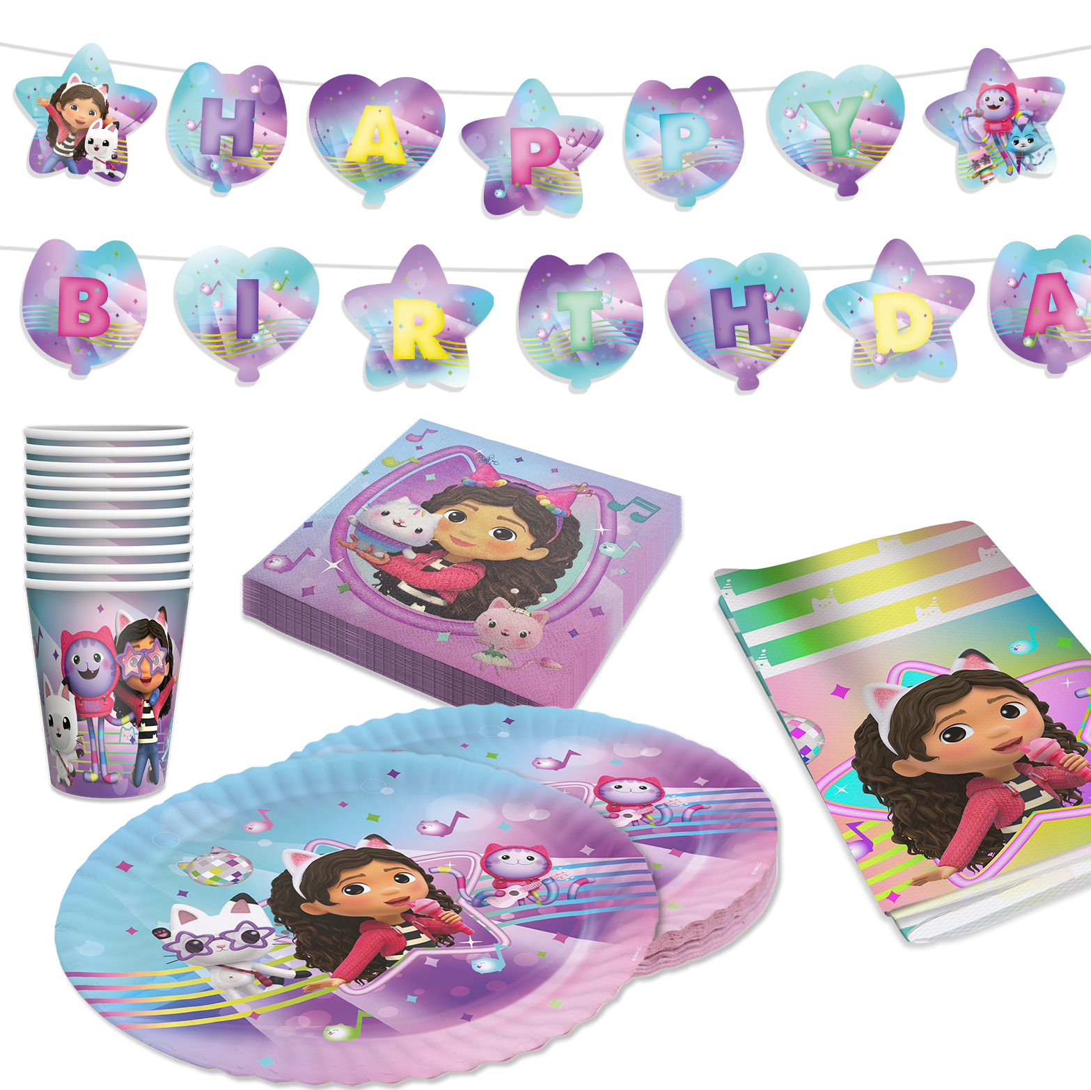 Gabby’s Dollhouse Partyset 38-tlg – Teller, Becher, Servietten, Deko, Tischdecke