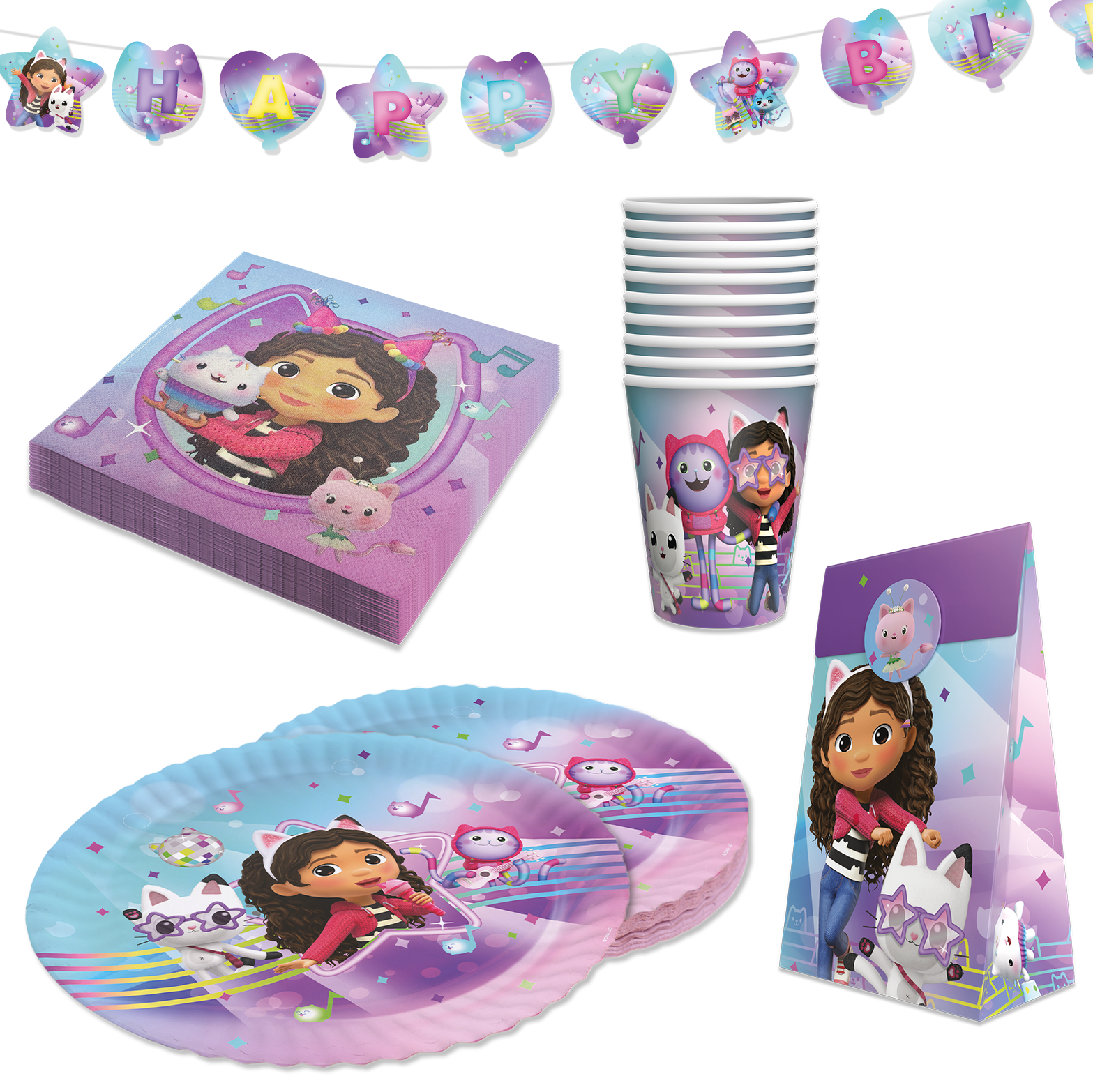 Gabby’s Dollhouse Partyset 47-tlg – Teller, Becher, Servietten, Wimpel & Deko