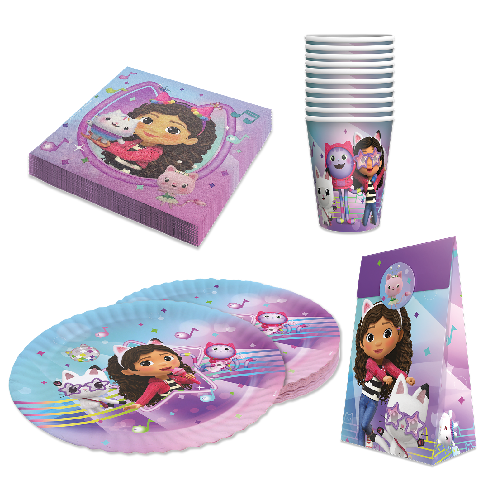 Gabby’s Dollhouse Partyset 46-tlg – Teller, Becher, Servietten & Geschenktüten