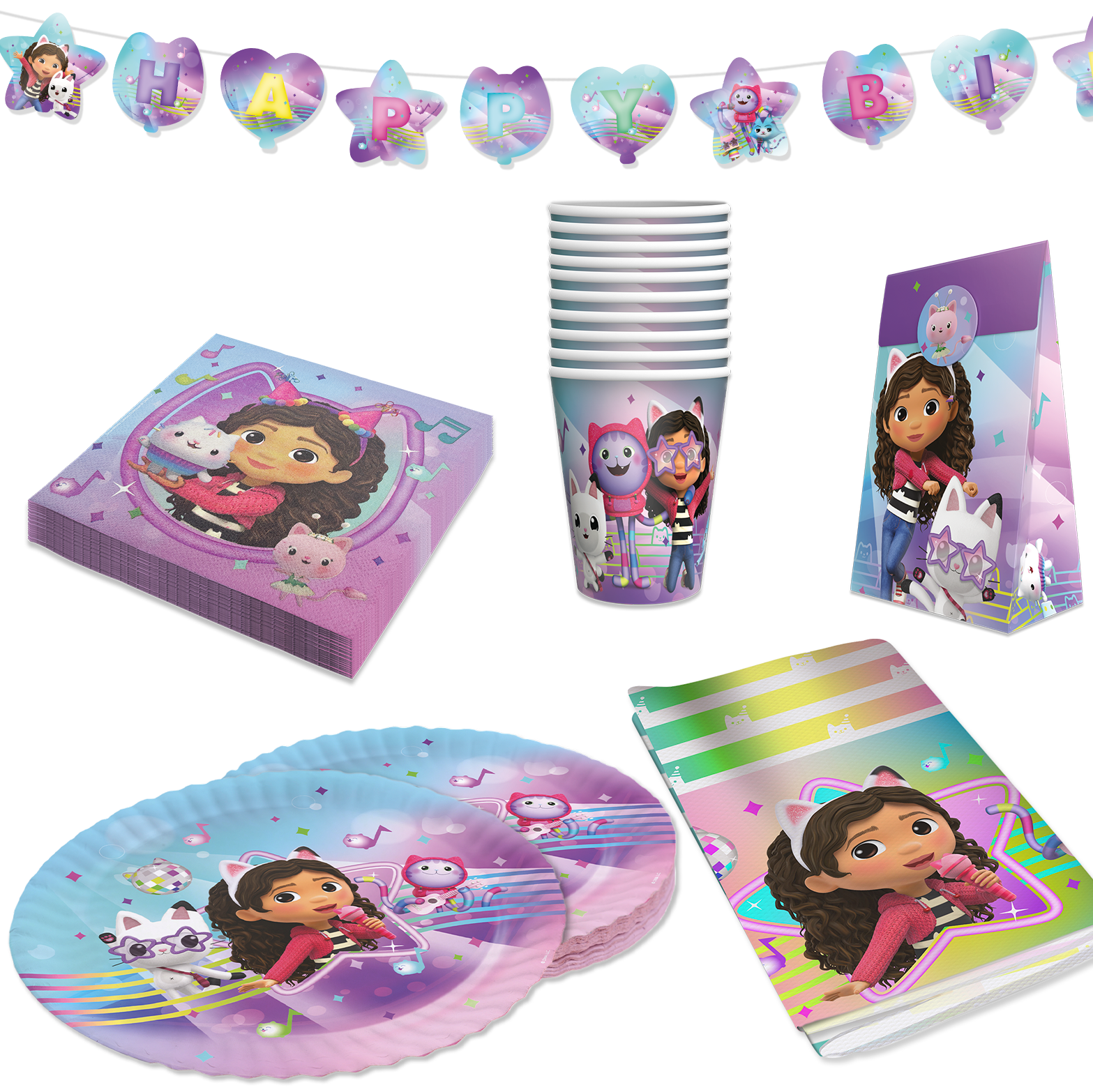 Gabby’s Dollhouse Partyset 93-tlg – Geschirr, Servietten, Geschenktüten, Deko