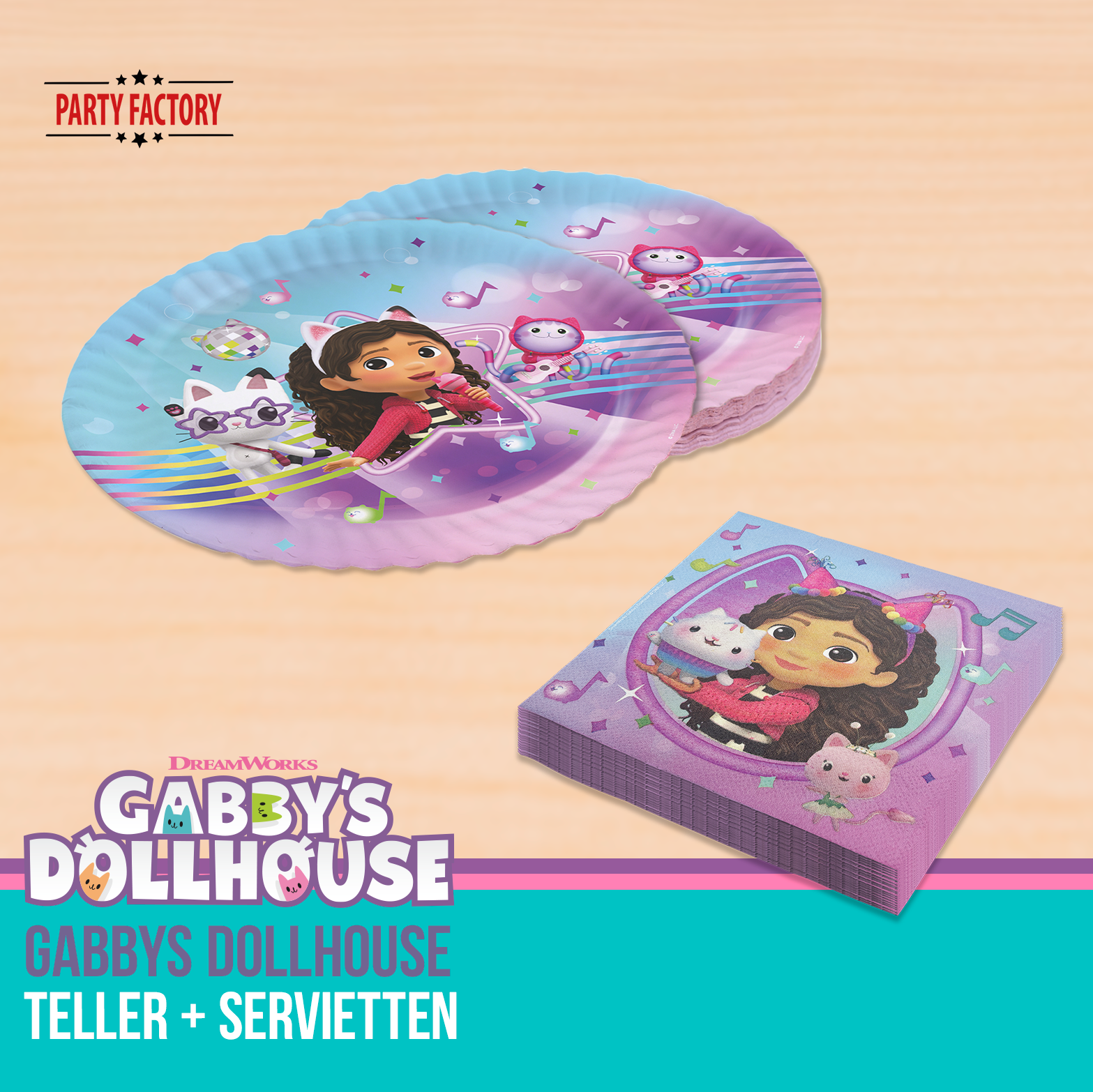 Gabby’s Dollhouse Partyset 72-tlg 16 Teller, 16 Becher & 40 Servietten 4