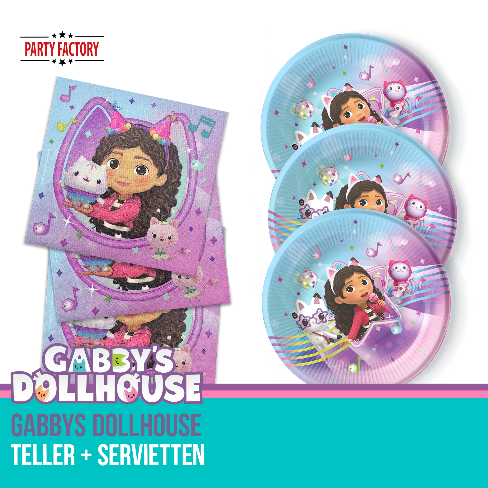 Gabby’s Dollhouse Partyset 36-tlg – 8 Becher, 8 Teller, 20 Servietten 5
