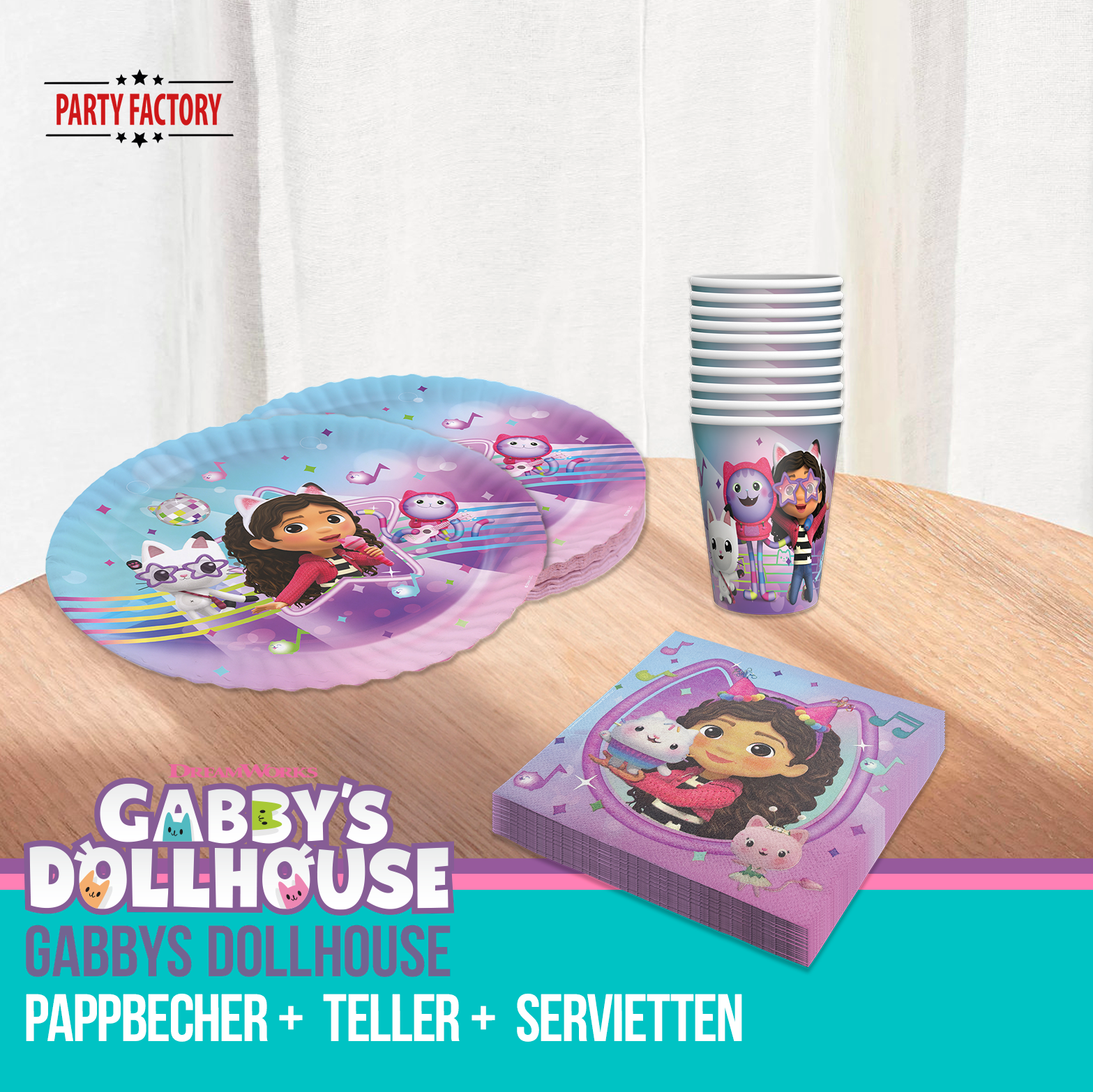 Gabby’s Dollhouse Partyset 57-tlg – Teller, Becher, Servietten, Deko, Ballons 5