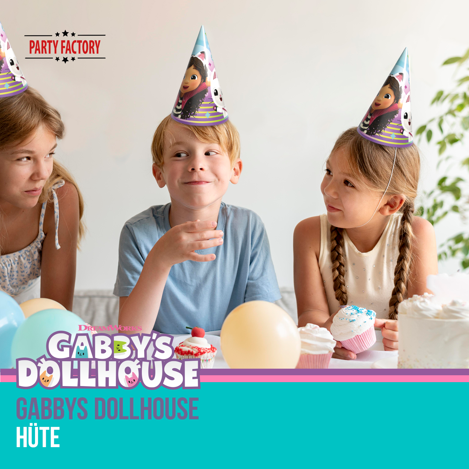 Gabby’s Dollhouse Partyset 48-tlg – Teller, Becher, Servietten, Deko & Hüte 7