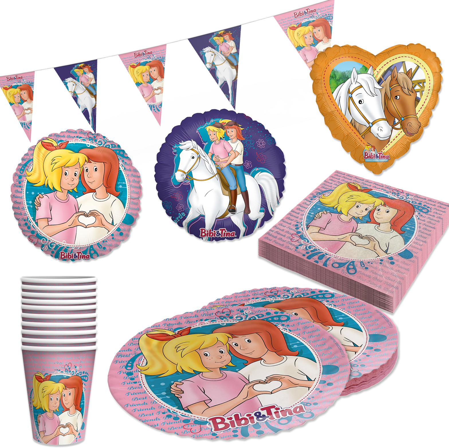 Bibi & Tina 47-tlg. Party Set - 8 Becher 8 Teller 20 Servietten Wimpel Ballons