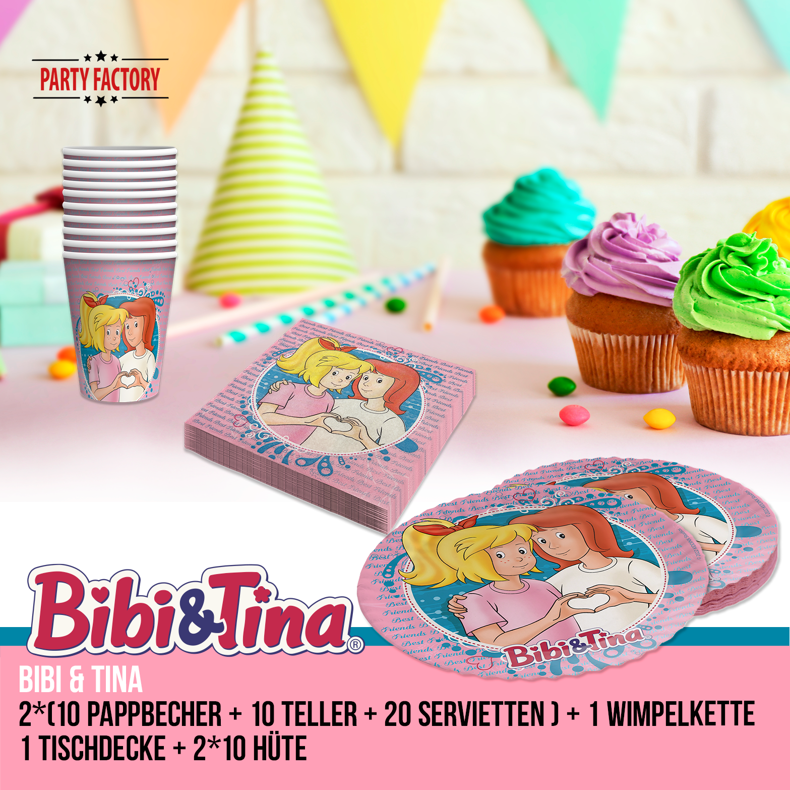 Bibi & Tina 94-tlg. Party Set – Geburtstag Deko mit Tischdecke Wimpel Hüte 2