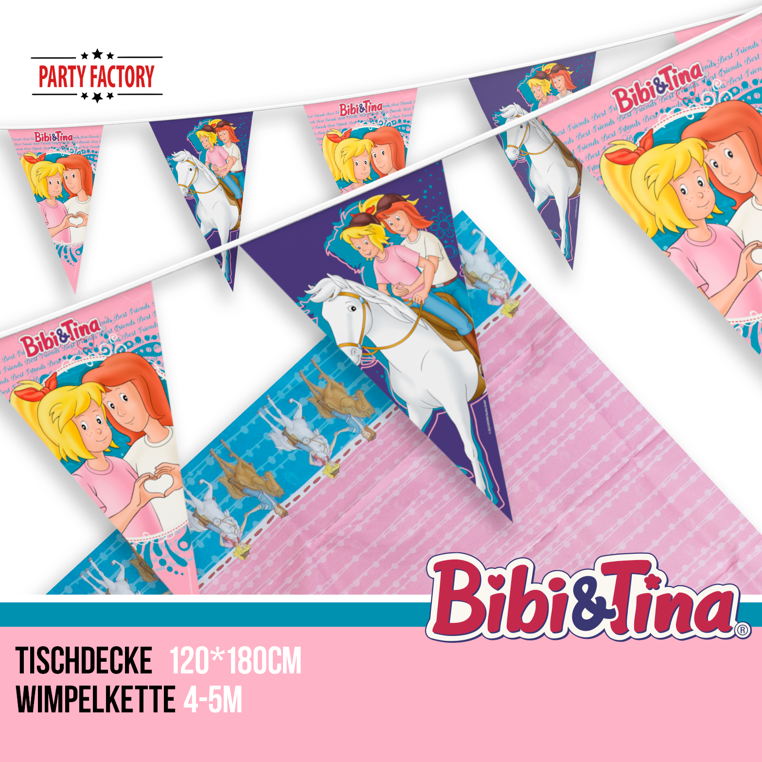Bibi & Tina 94-tlg. Party Set – Deko Tischdecke Wimpel Geschenktüten 4