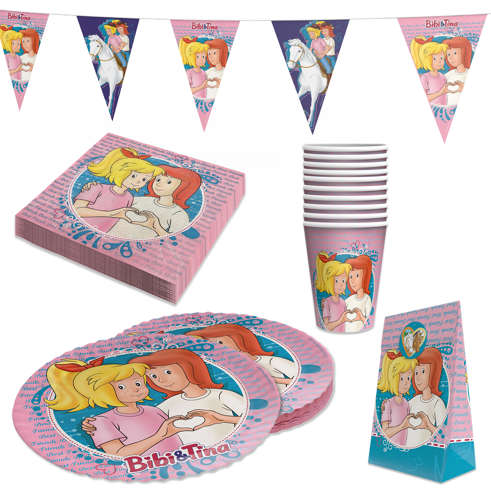 Bibi & Tina 47-tlg. Party Set – Kindergeburtstag Deko Wimpel Geschenktüten