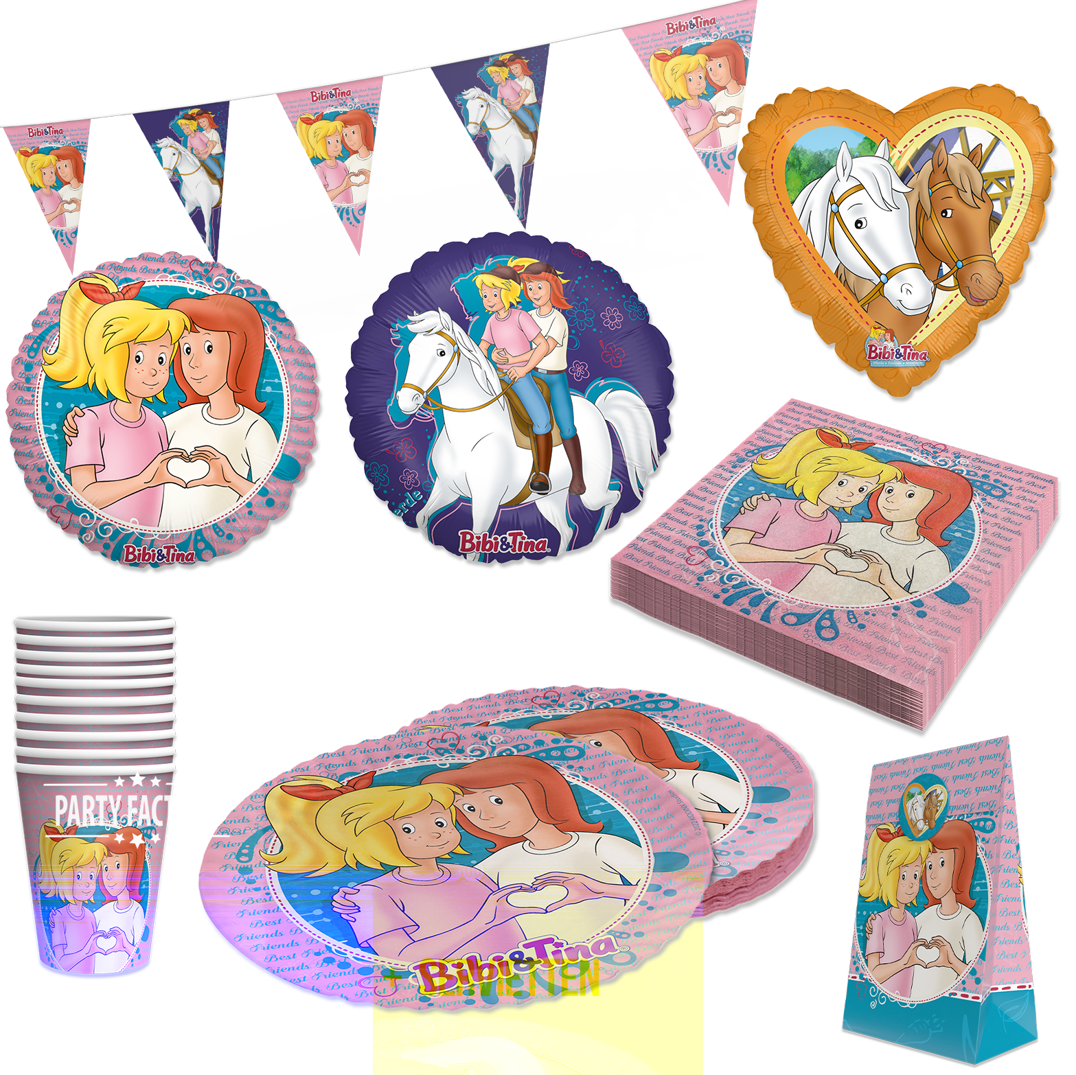 Bibi & Tina 57-tlg. Party Set – Geburtstag Deko Ballons Wimpel Geschenktüten