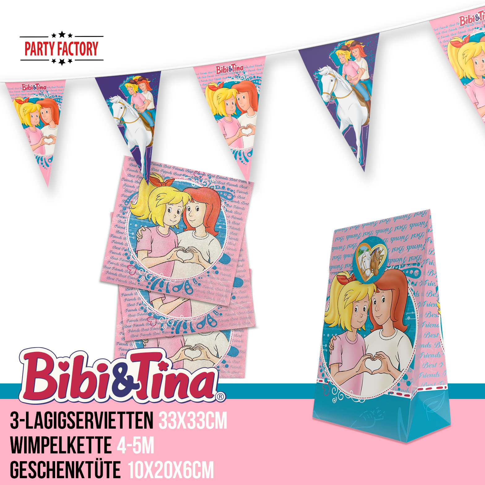 Bibi & Tina 57-tlg. Party Set – Geburtstag Deko Ballons Wimpel Geschenktüten 4