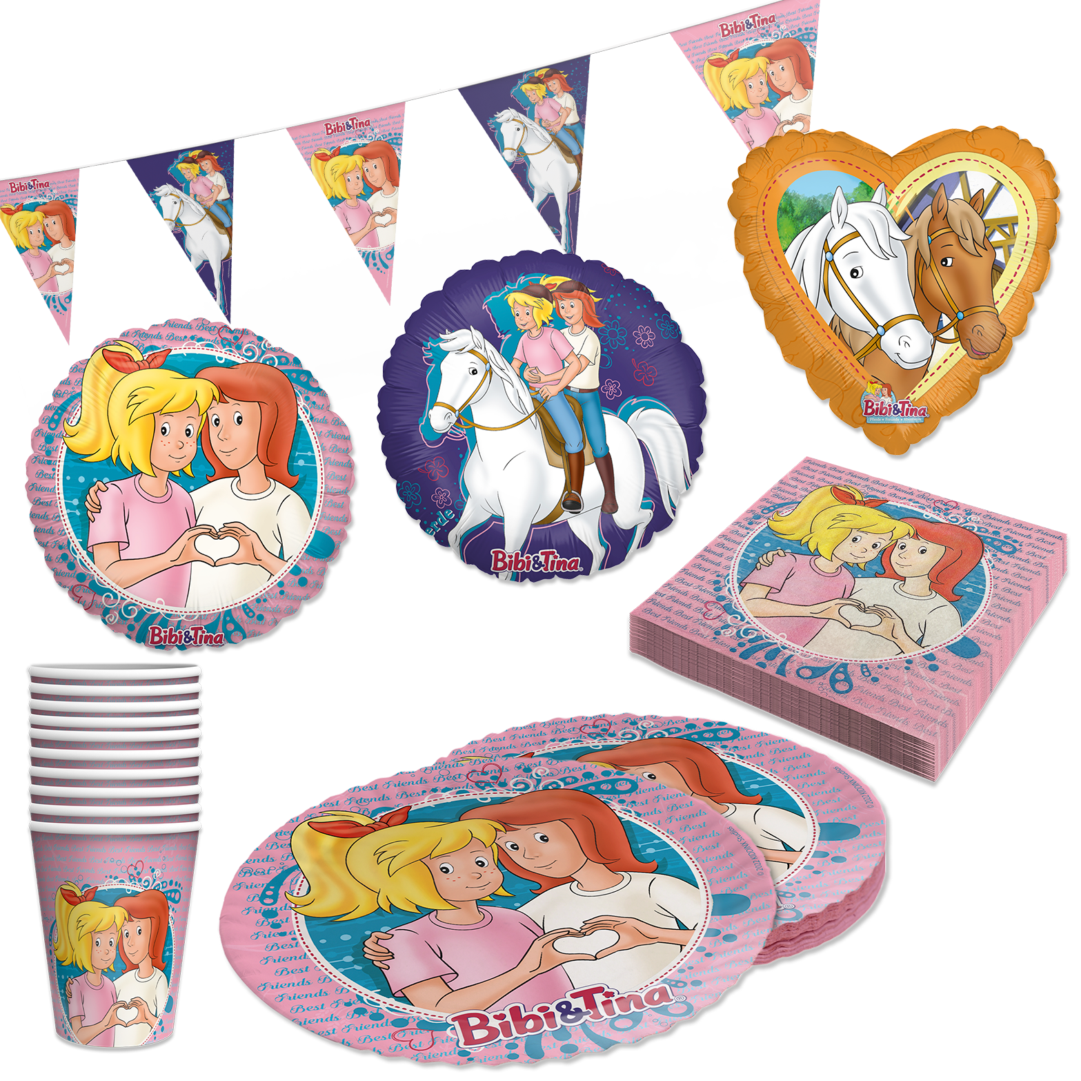 Bibi & Tina 41-tlg. Party Set - 8 Becher 8 Teller 20 Servietten Wimpel Ballons