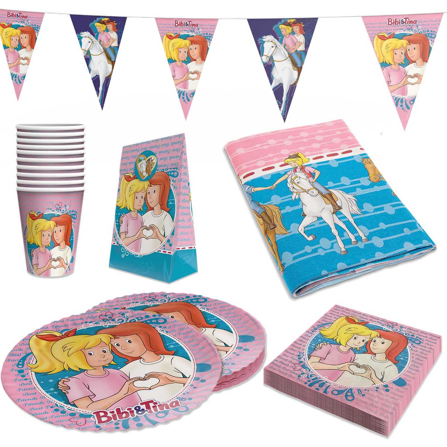 Bibi & Tina 94-tlg. Party Set – Deko Tischdecke Wimpel Geschenktüten
