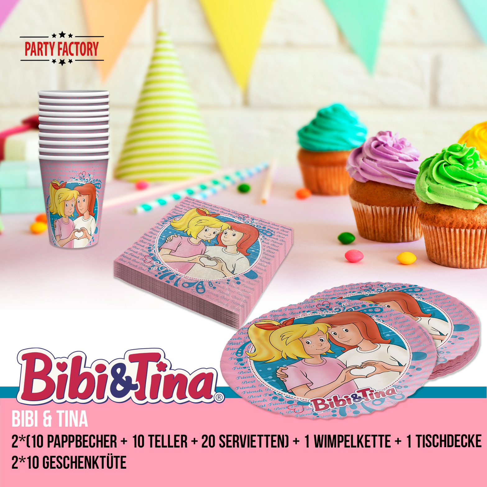 Bibi & Tina 94-tlg. Party Set – Deko Tischdecke Wimpel Geschenktüten 2