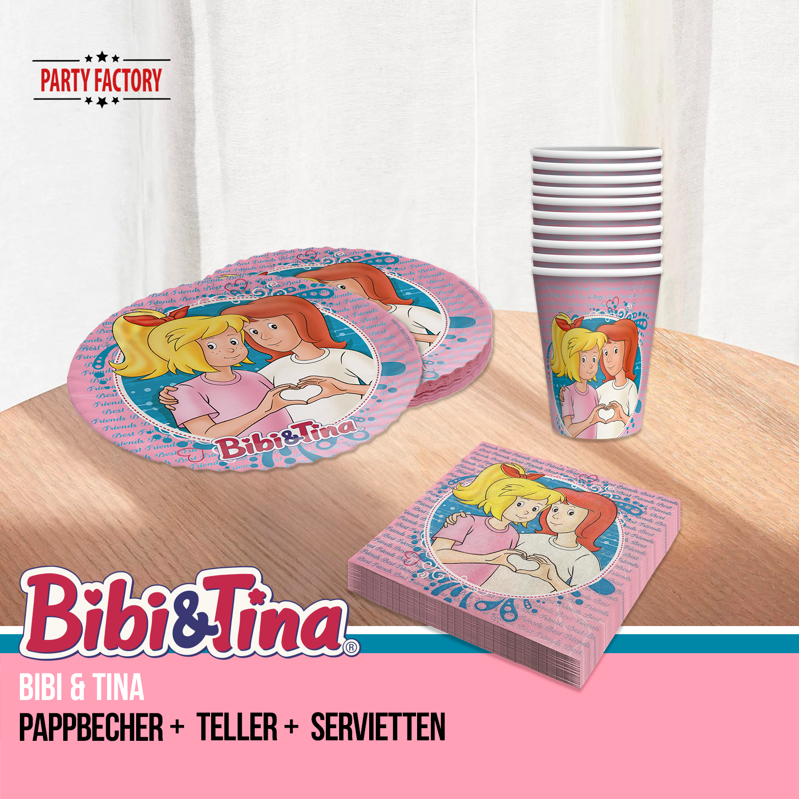 Bibi & Tina 48-tlg. Party Set – Kindergeburtstag Deko Tischdecke Wimpel Hüte 5