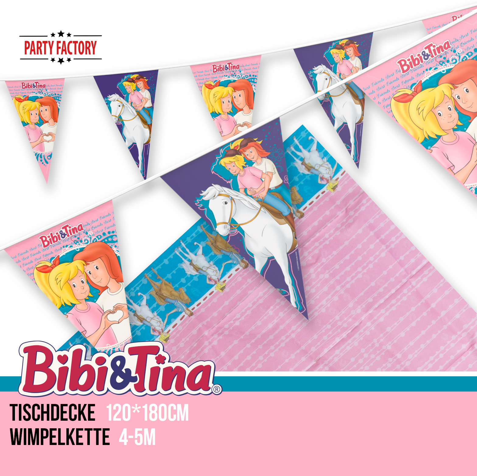 Bibi & Tina 74-tlg. Set - 16 Becher 16 Teller 40 Servietten Wimpel Tischdecke 4