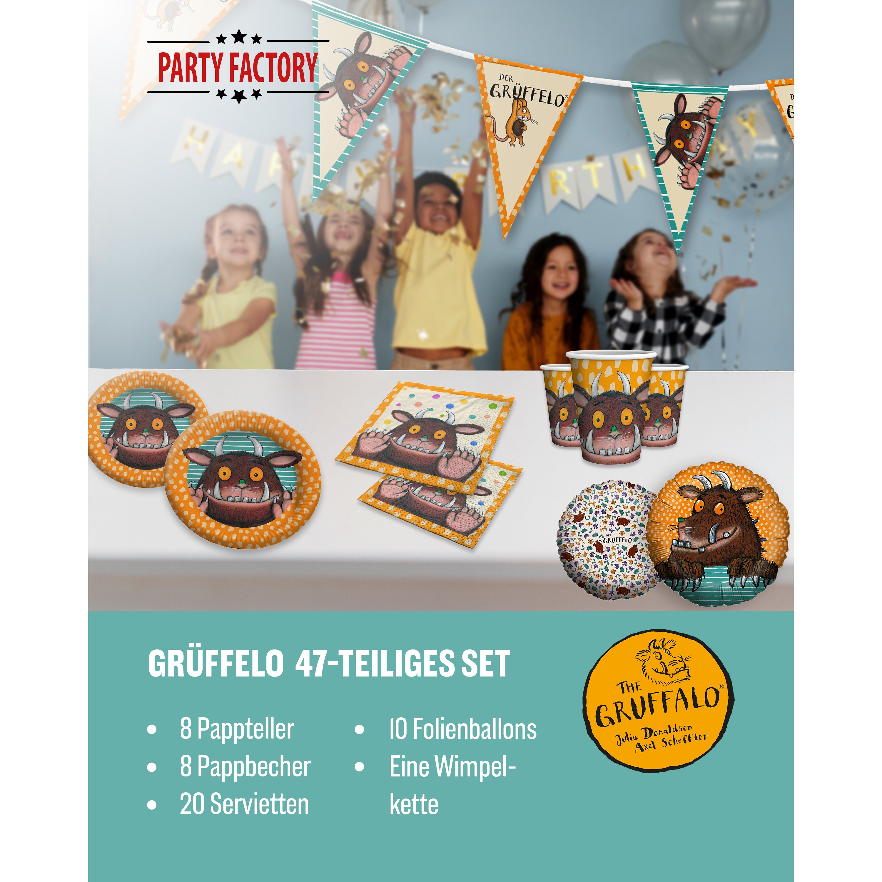 Grüffelo 47-tlg. Party Set – Geburtstag Deko mit Ballons Wimpel Servietten 2