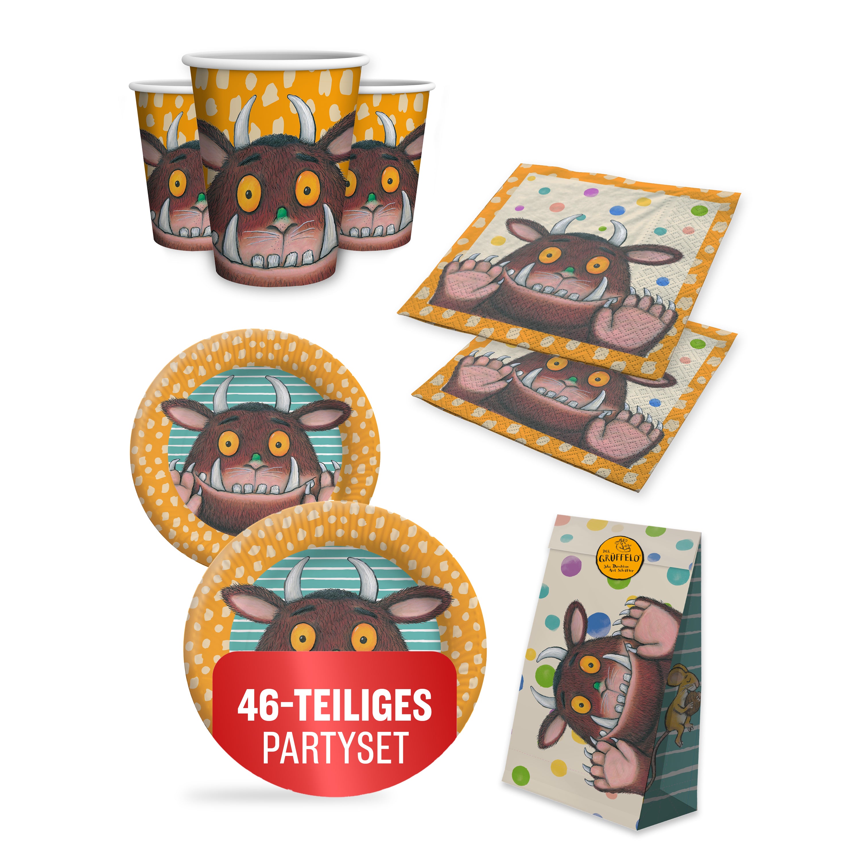 Grüffelo 46-tlg. Party Set – Geburtstag Deko mit Geschenktüten Servietten