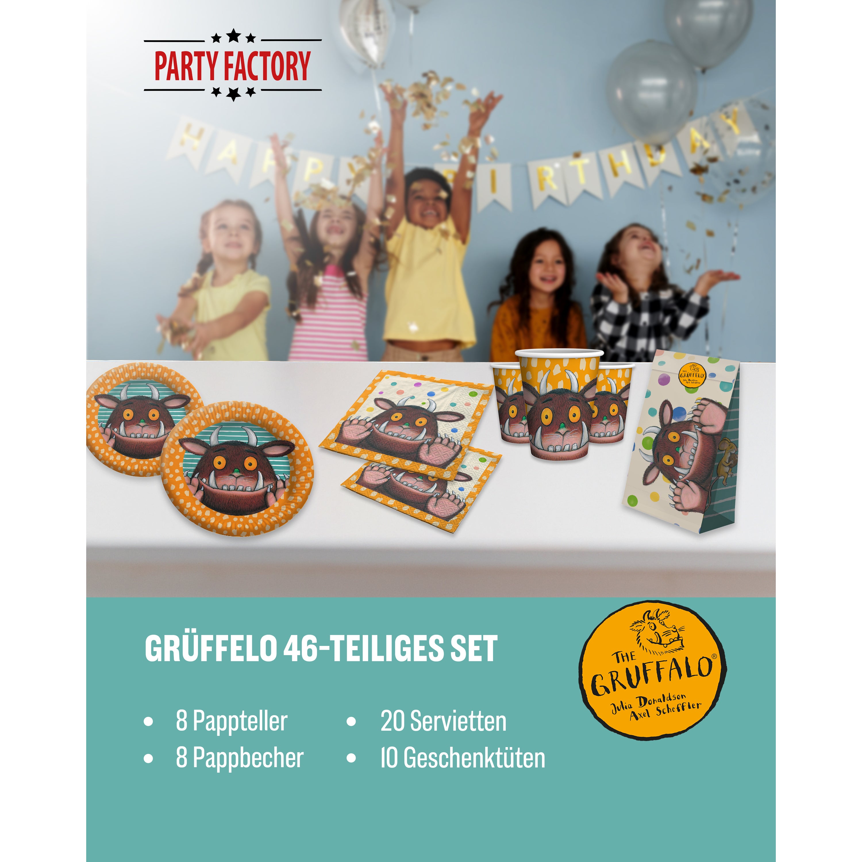 Grüffelo 46-tlg. Party Set – Geburtstag Deko mit Geschenktüten Servietten 2