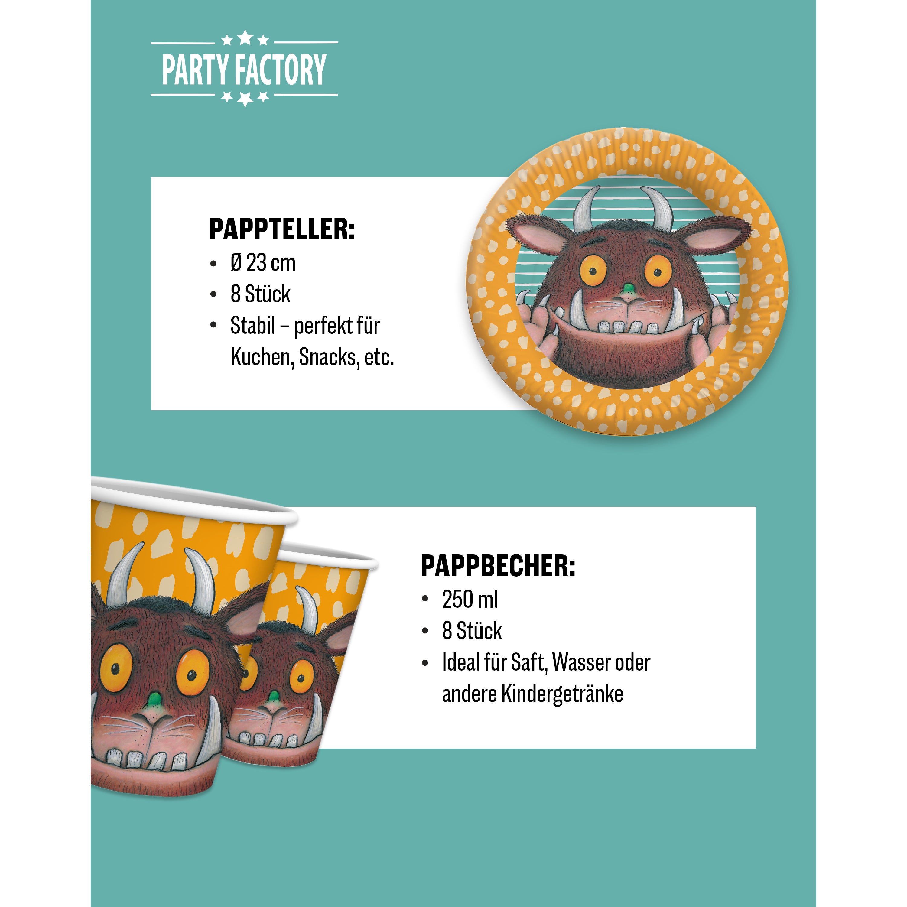 Grüffelo 46-tlg. Party Set – Geburtstag Deko mit Geschenktüten Servietten 4