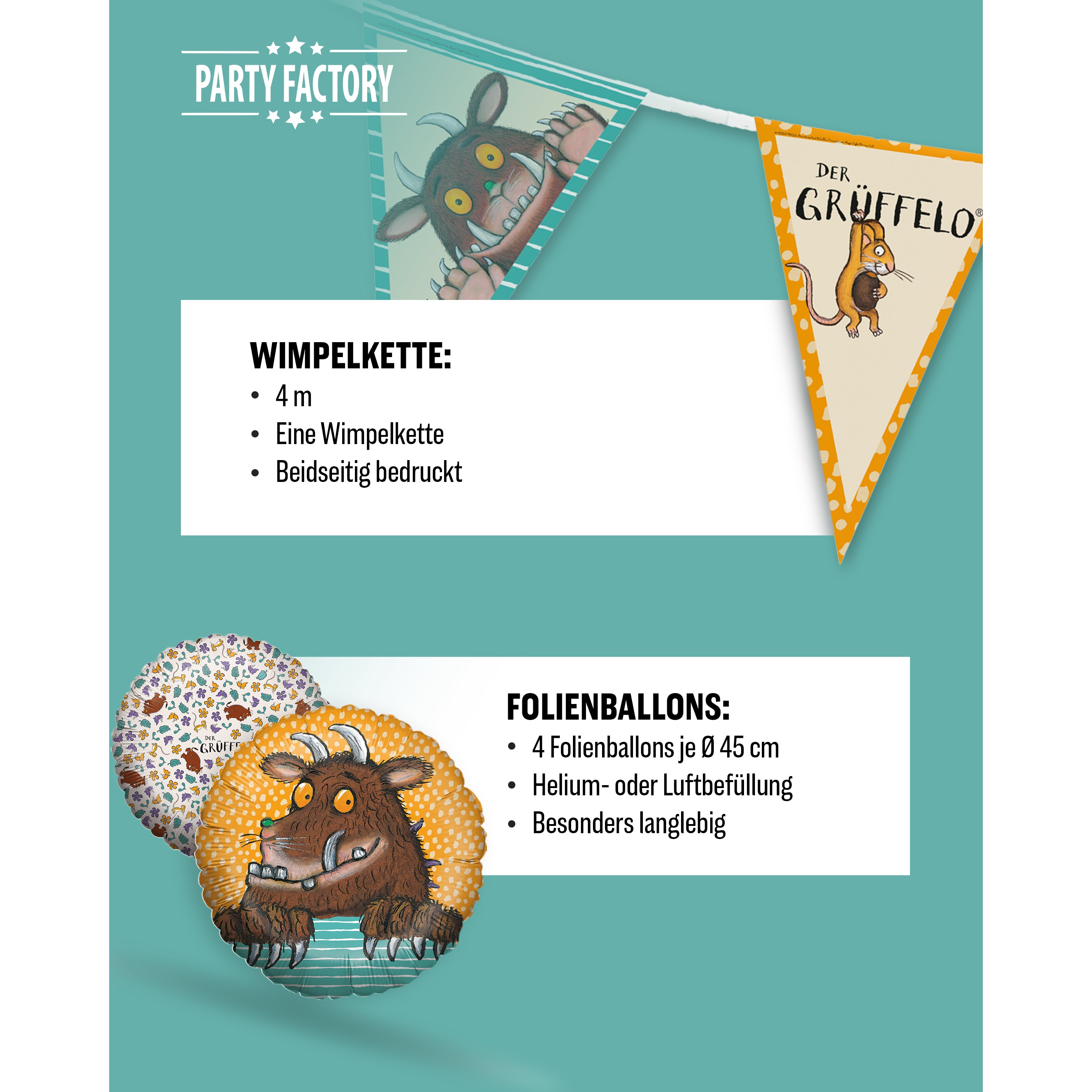 Grüffelo 41-tlg. Party Set – Geburtstag Deko mit Ballons Wimpel Servietten 5
