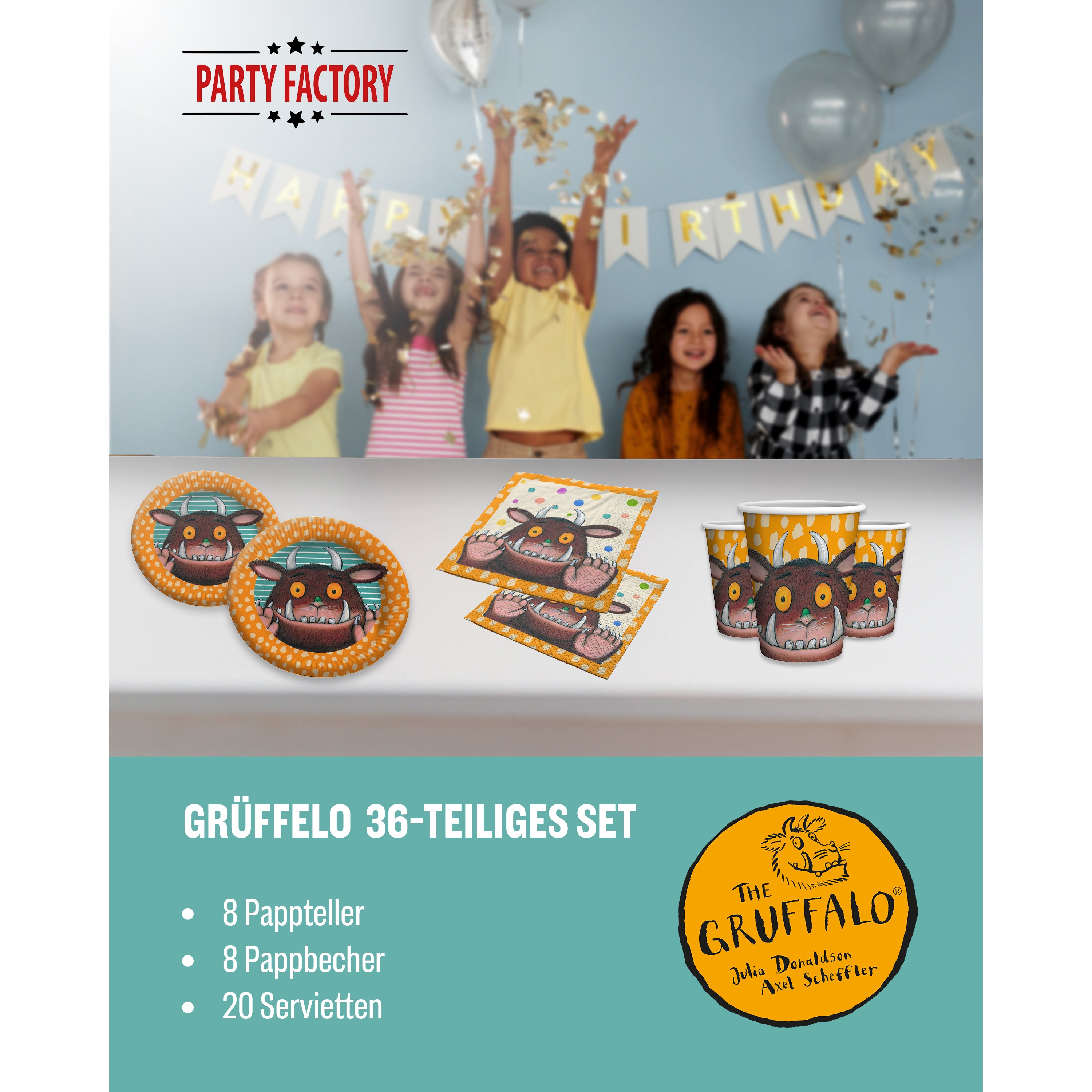 Grüffelo 36-tlg. Party Set – Geburtstag Deko mit Tellern Bechern Servietten 2