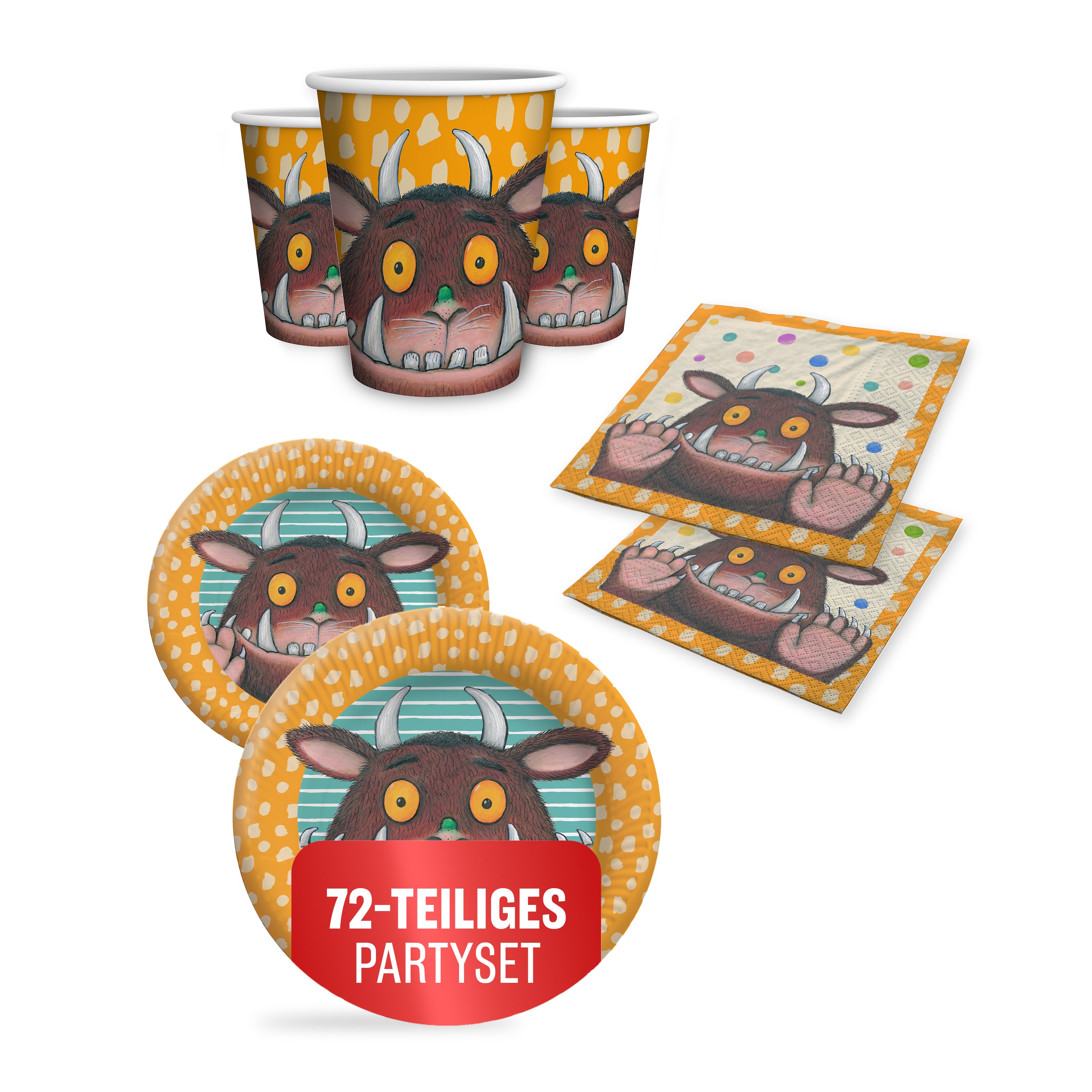 Grüffelo 72-tlg. Party Set – Geburtstag Deko mit Bechern Tellern Servietten