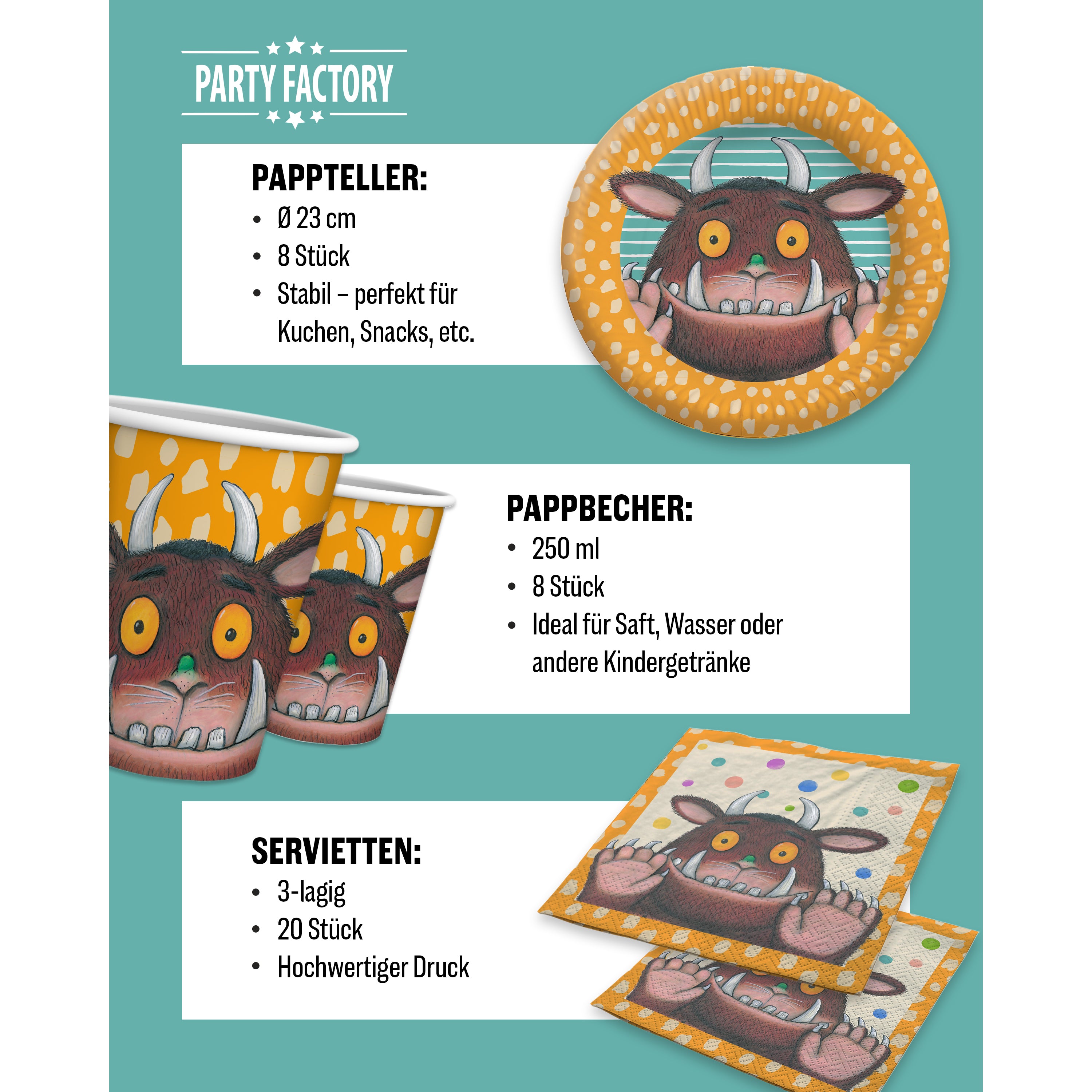 Grüffelo 57-tlg. Party Set – Geburtstag Deko Ballons Wimpel Geschenktüten 4