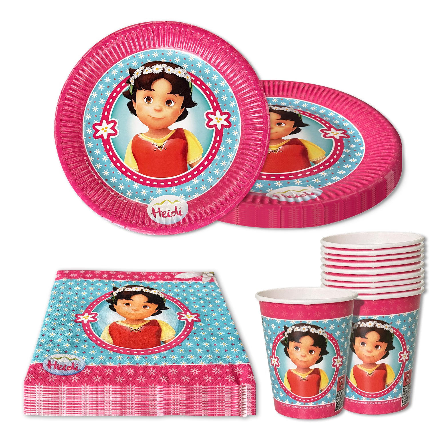 Heidi 40-tlg. Party Set – Kindergeburtstag Deko mit Bechern Tellern Servietten