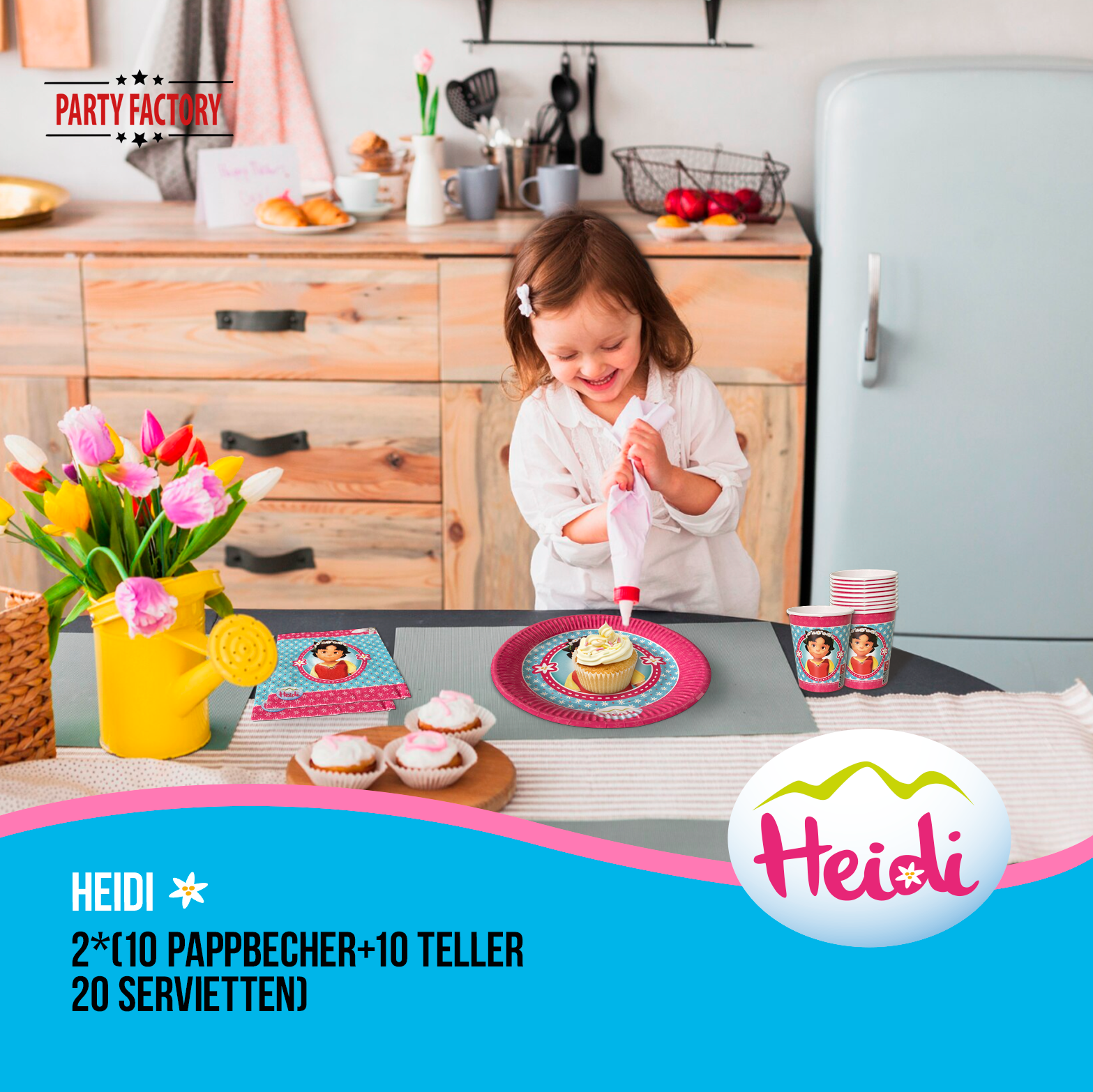 Heidi 80-tlg. Party Set – Kindergeburtstag Deko mit Bechern Tellern Servietten 2