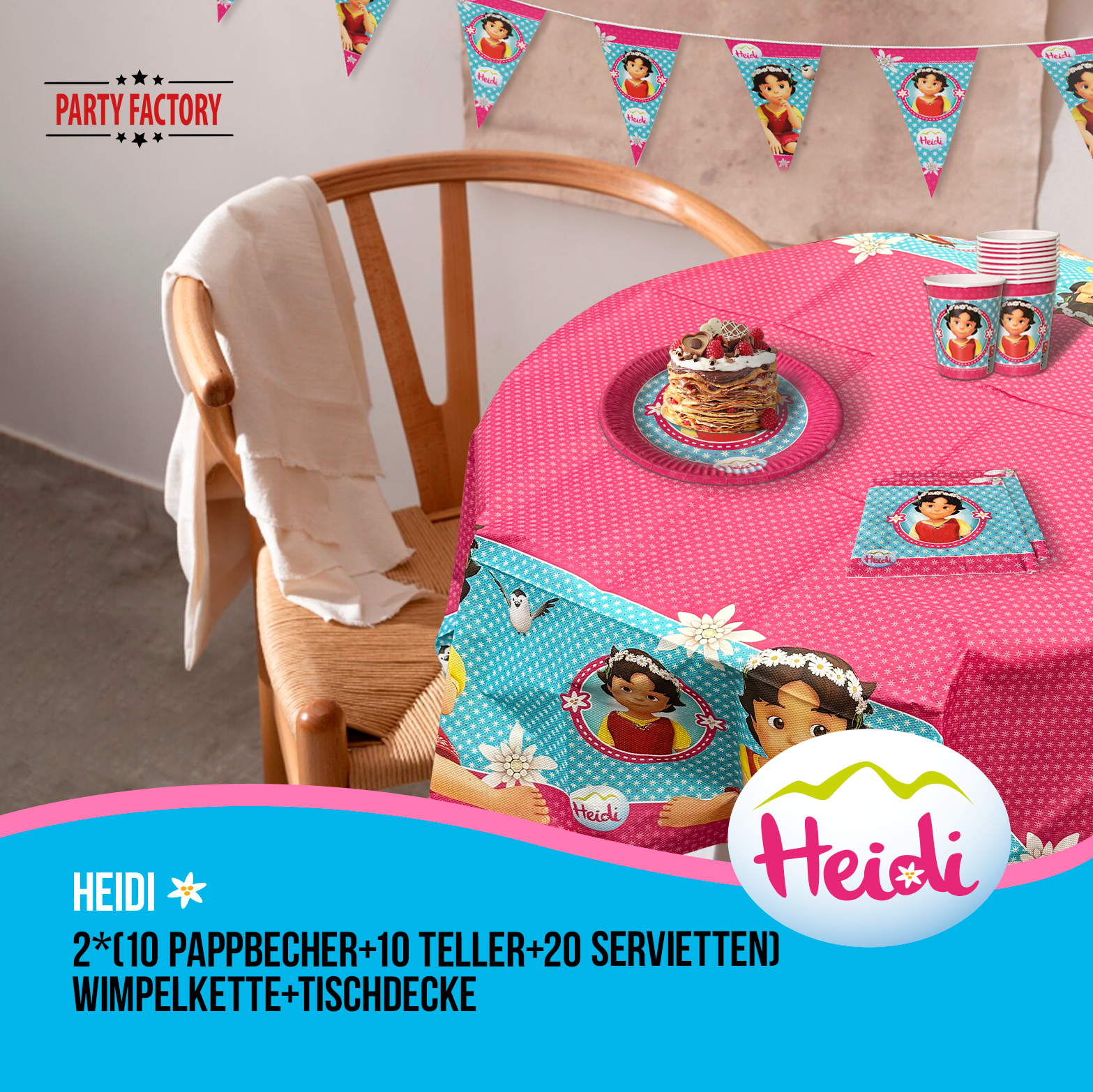 Heidi 82-tlg. Party Set – Kindergeburtstag Deko mit Bechern Tellern Servietten 2