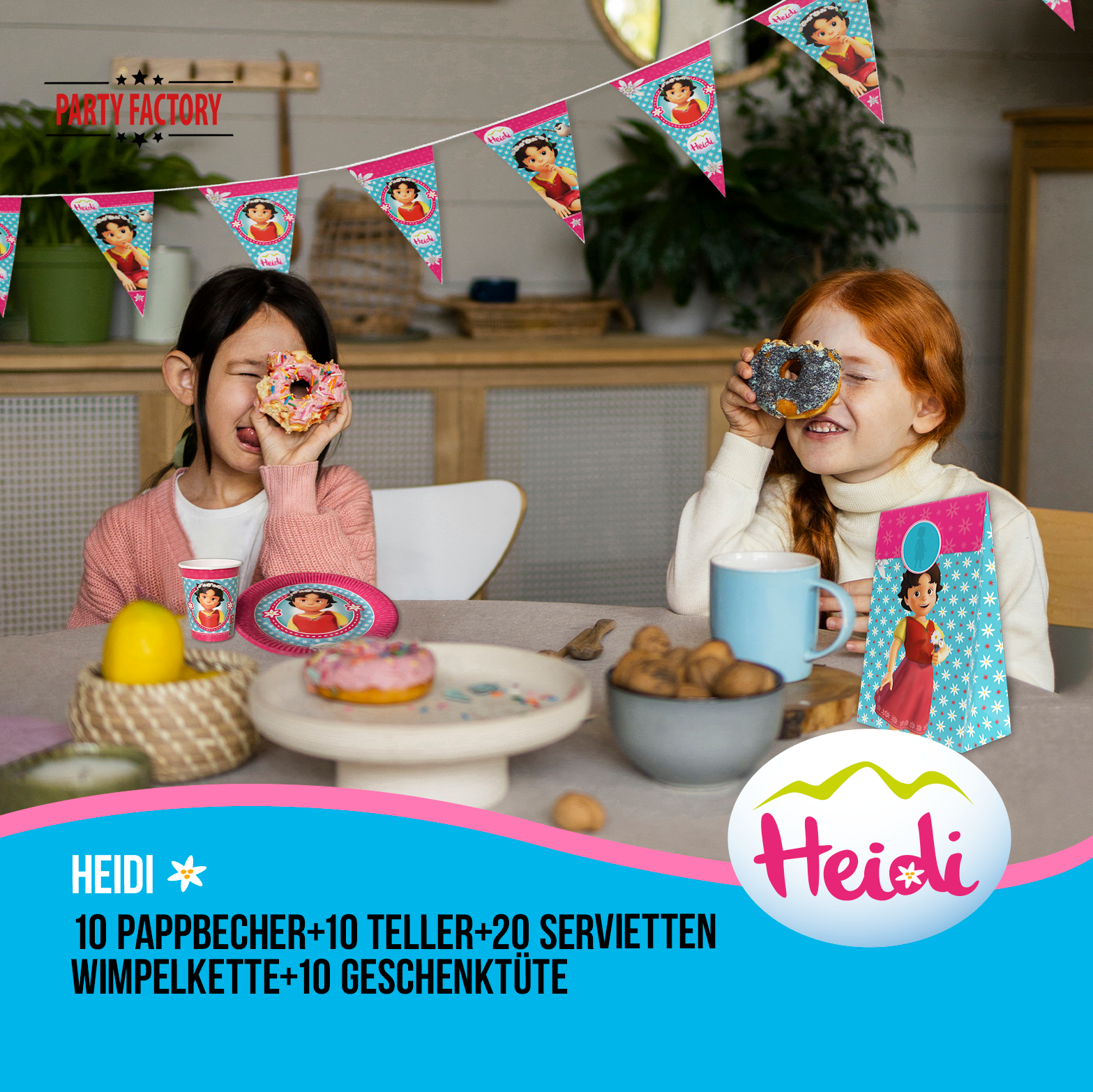Heidi 51-tlg. Party Set – Kindergeburtstag Deko mit Bechern Tellern Tüten 2