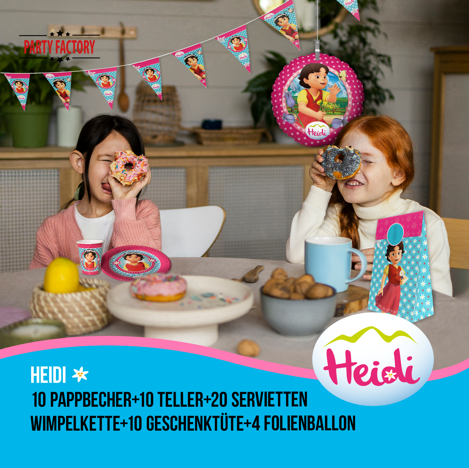 Heidi 55-tlg. Party Set – Kindergeburtstag Deko mit Folienballons Tüten 2