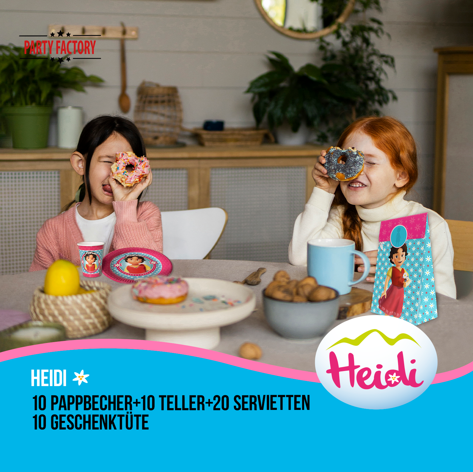 Heidi 50-tlg. Party Set – Kindergeburtstag Deko mit Bechern Tellern Tüten 2