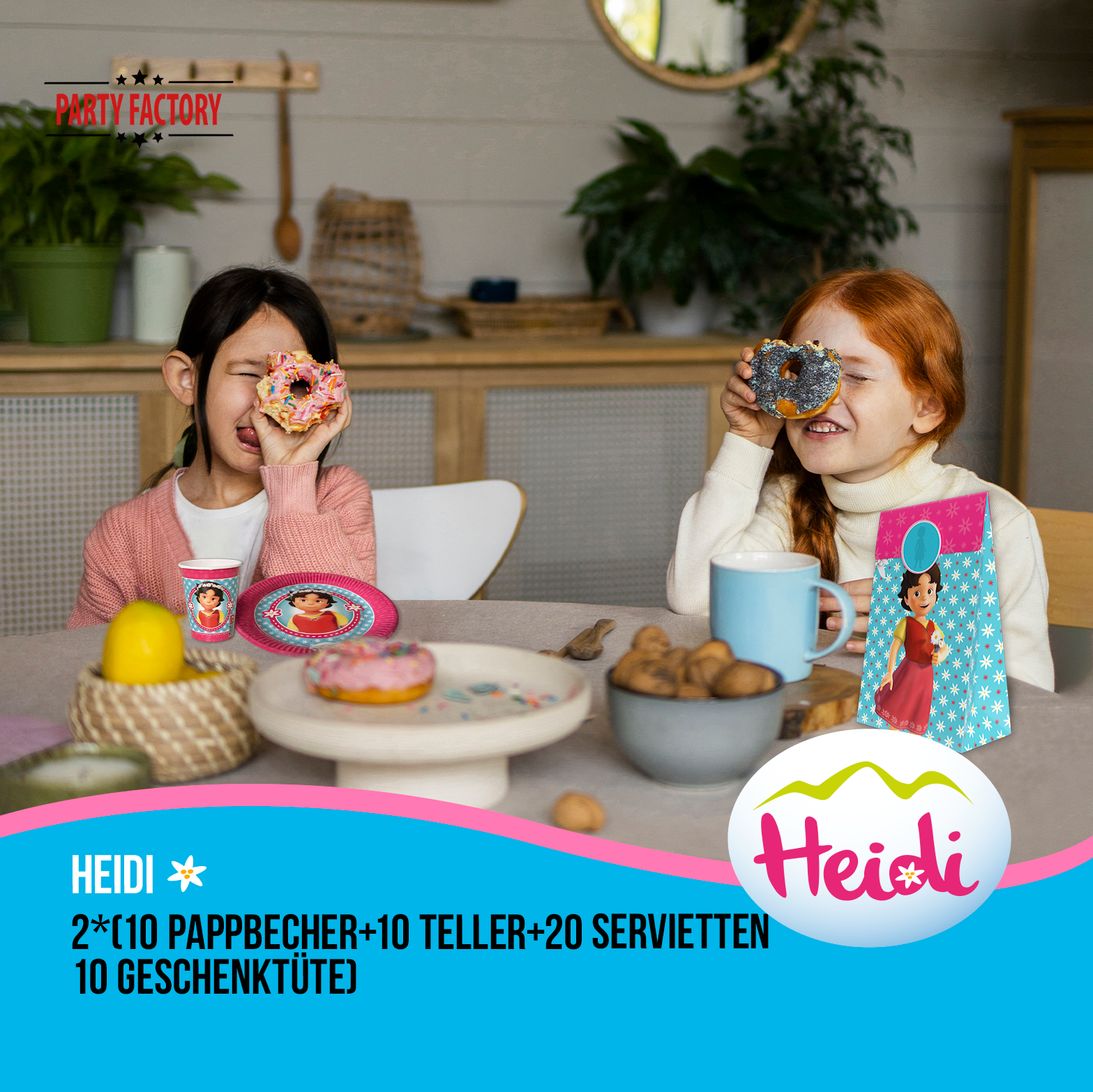 Heidi 52-tlg. Party Set – Kindergeburtstag Deko mit Bechern Tellern Tüten 3