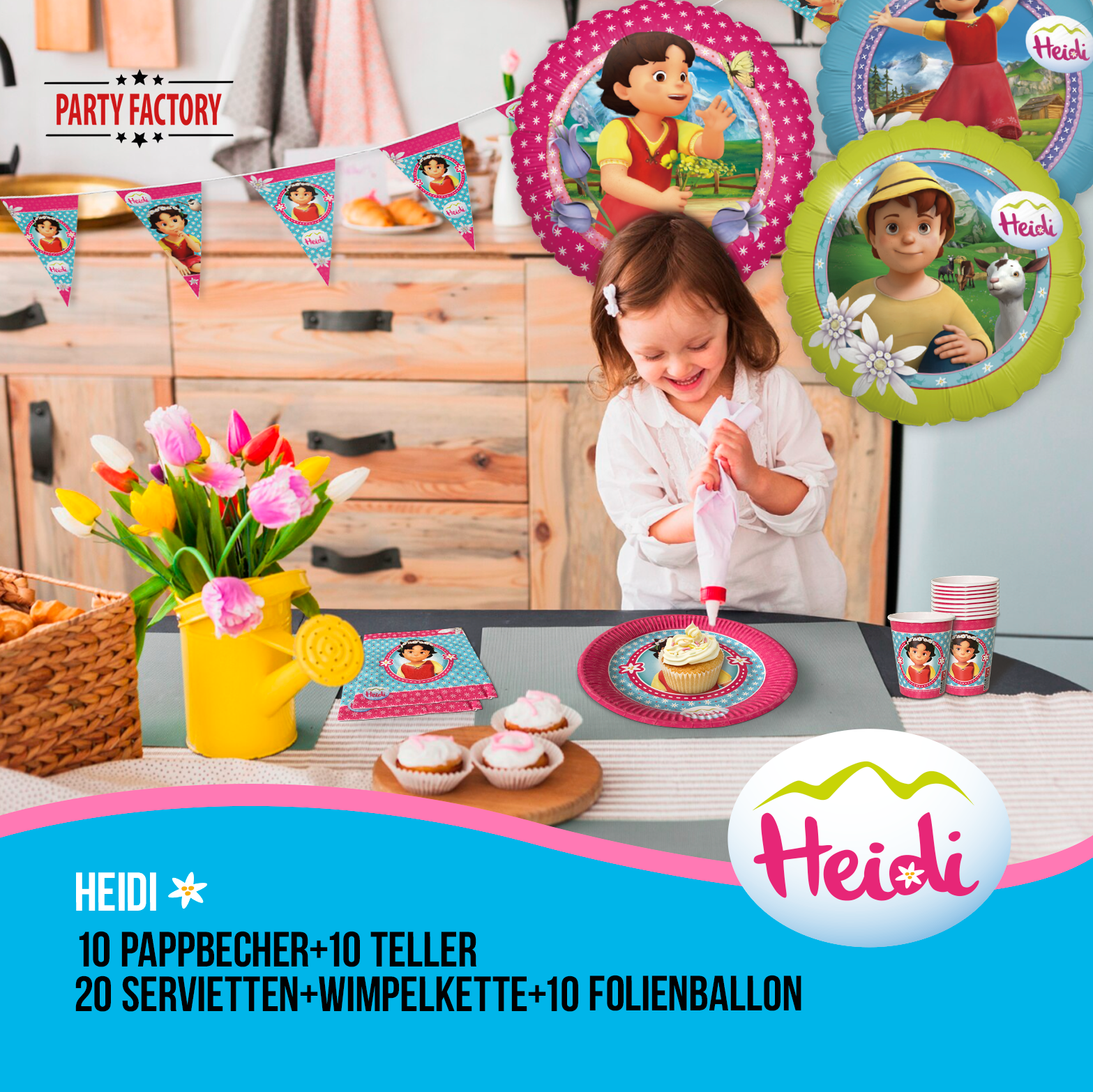 Heidi 51-tlg. Party Set – Geburtstag Deko mit Folienballons Wimpel 2