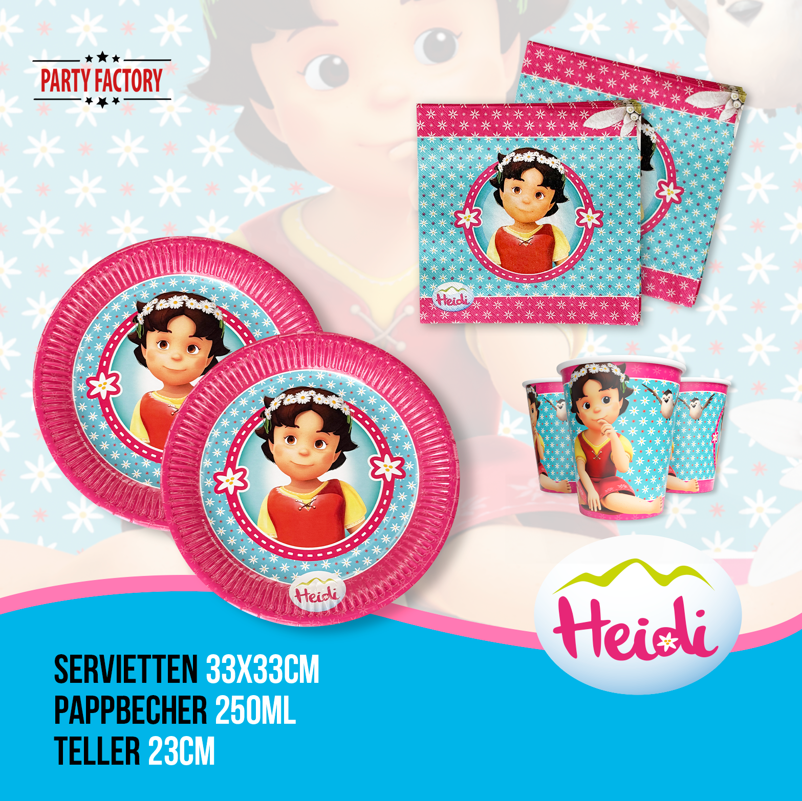 Heidi 52-tlg. Party Set – Kindergeburtstag Deko mit Hüten Wimpel Tischdecke 3