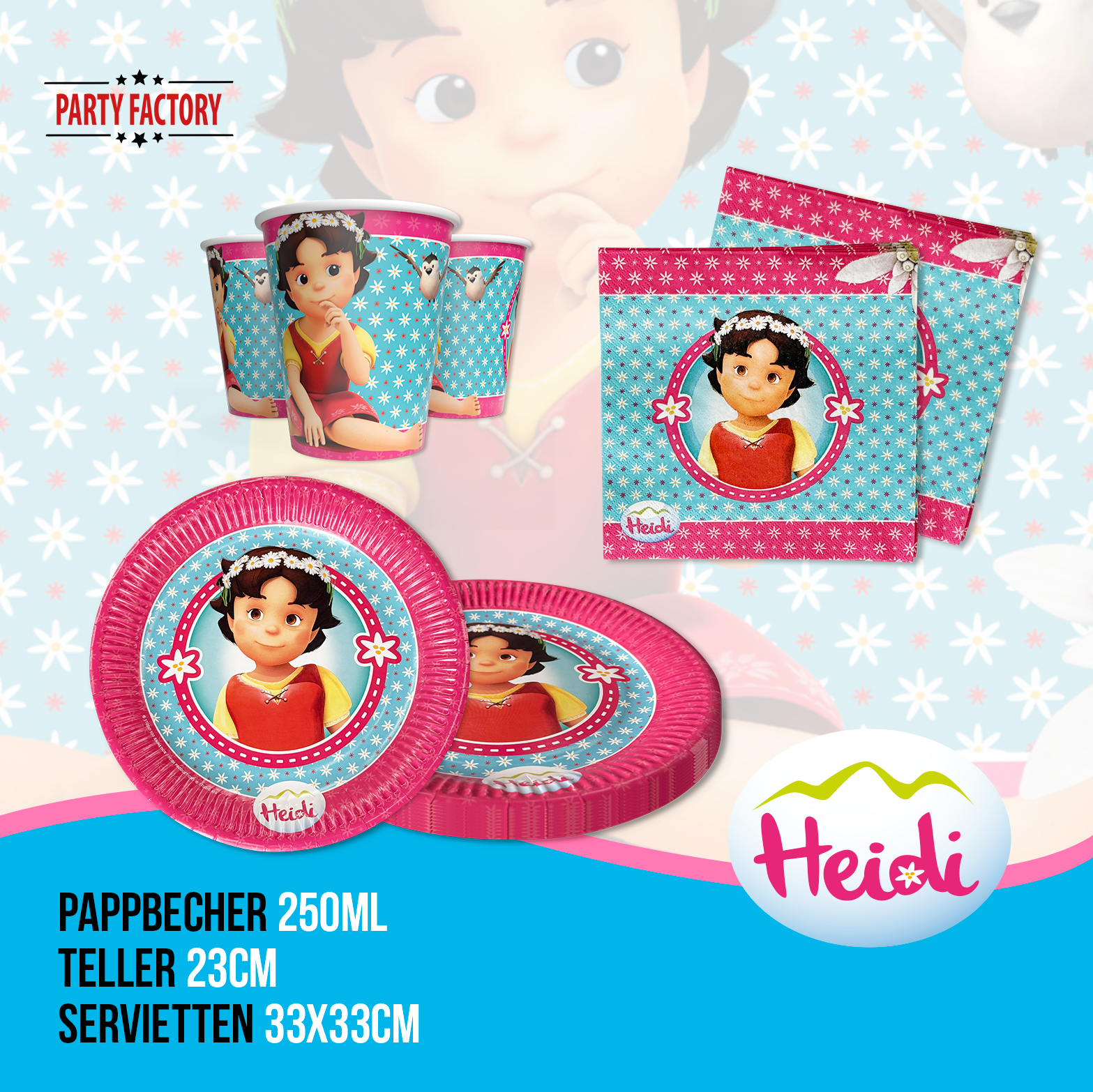 Heidi 55-tlg. Party Set – Kindergeburtstag Deko mit Folienballons Tüten 3